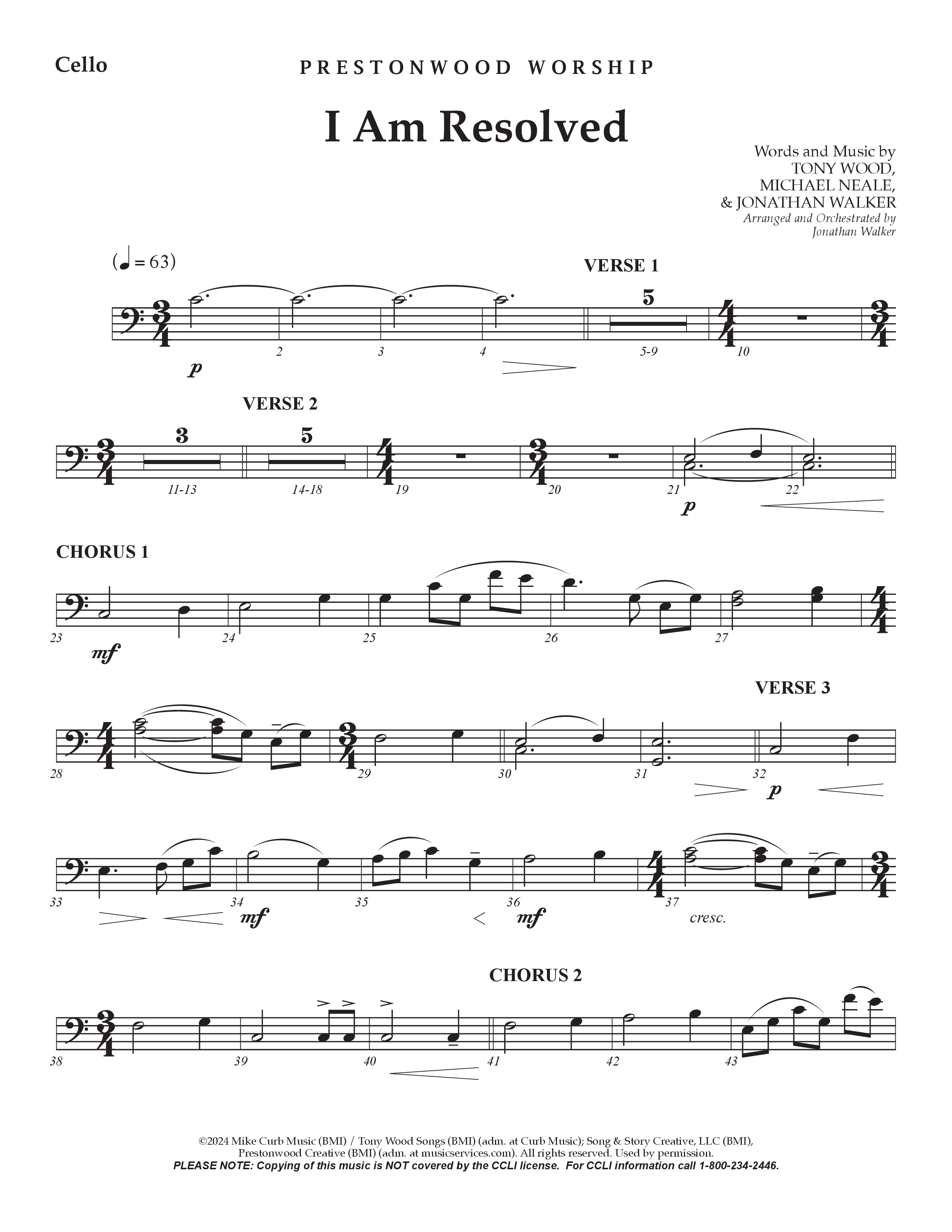 I Am Resolved (Choral Anthem SATB) Cello (Prestonwood Worship / Arr. Jonathan Walker)