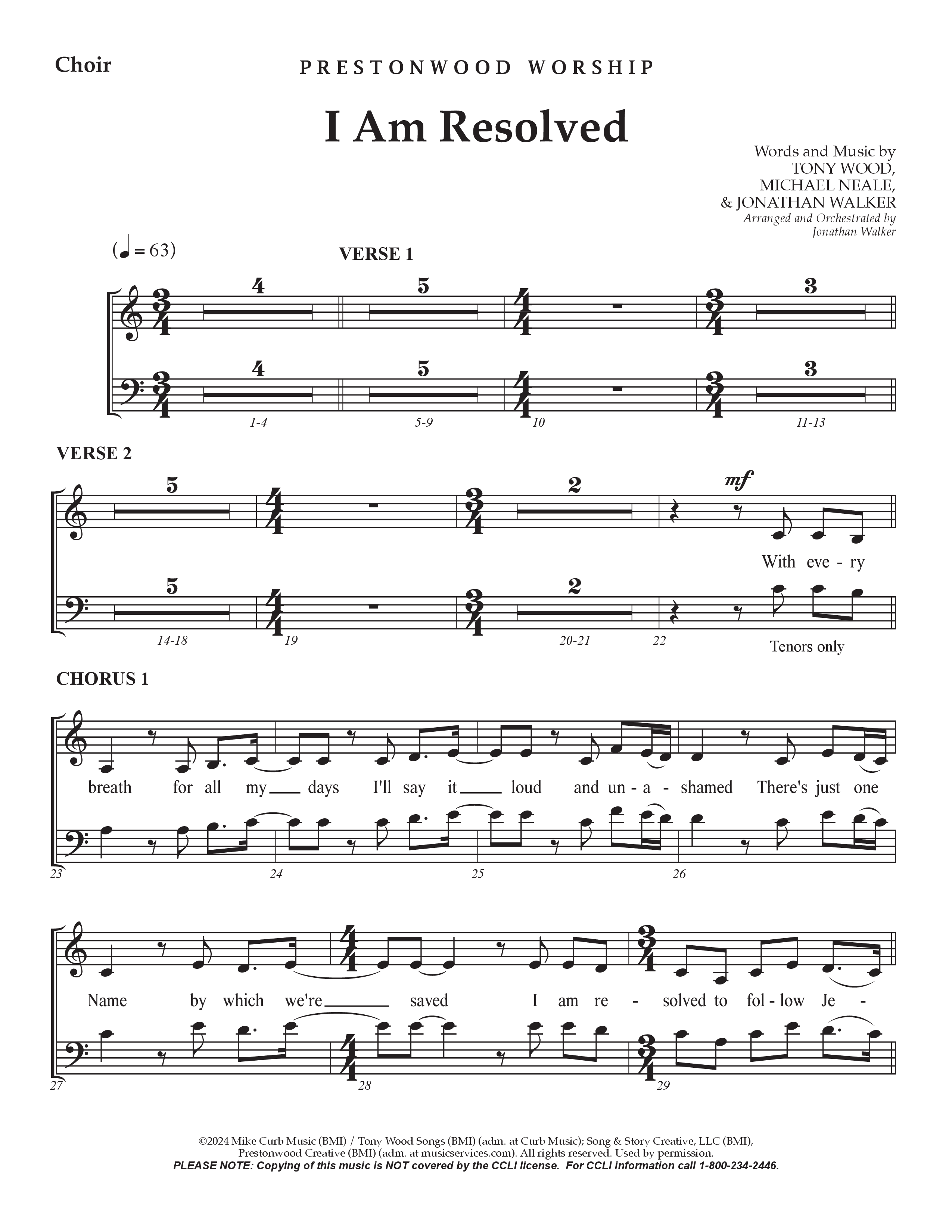 I Am Resolved (Choral Anthem SATB) Choir Sheet CH (Prestonwood Worship / Arr. Jonathan Walker)