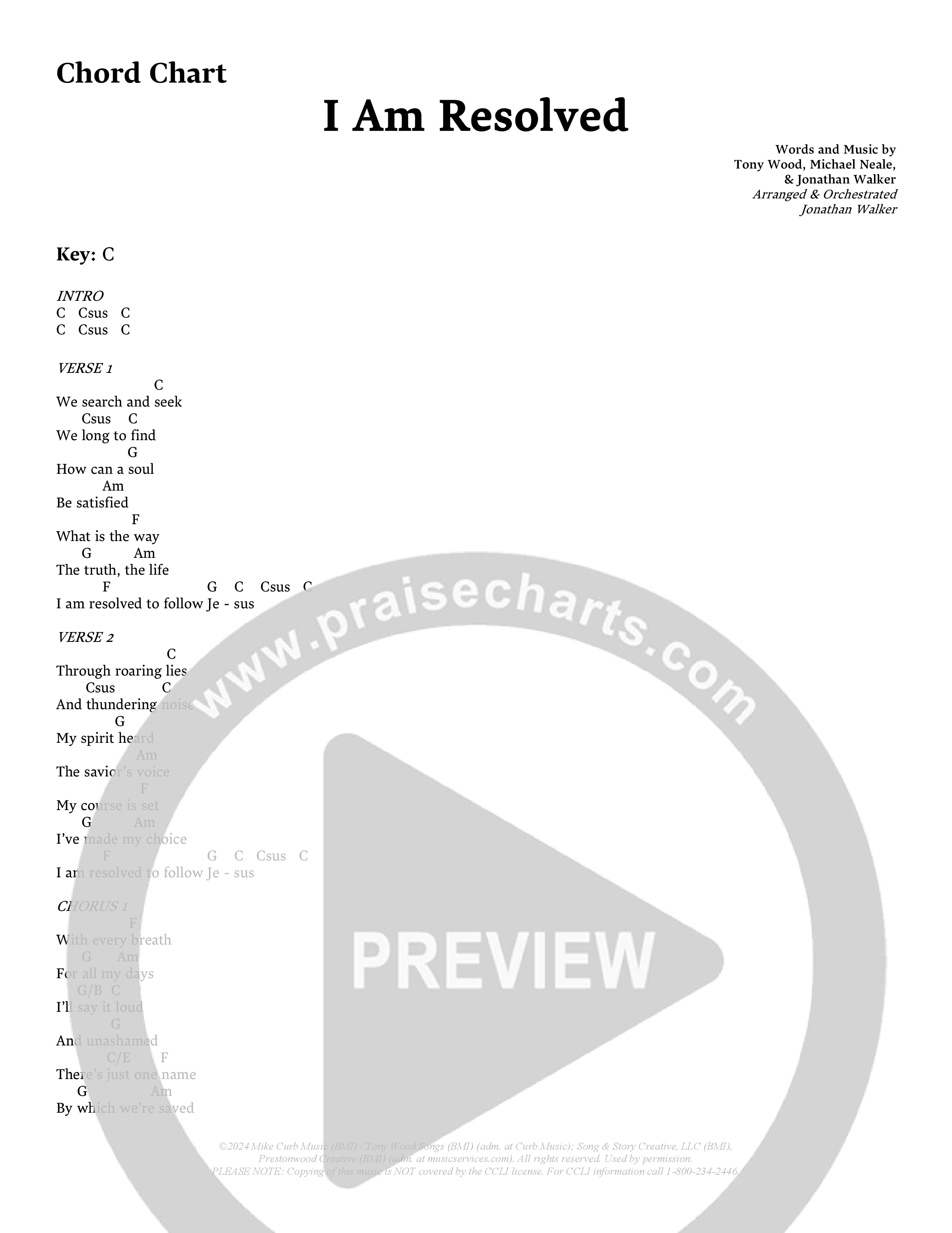 I Am Resolved (Choral Anthem SATB) Chords & Lyrics (Prestonwood Worship / Arr. Jonathan Walker)