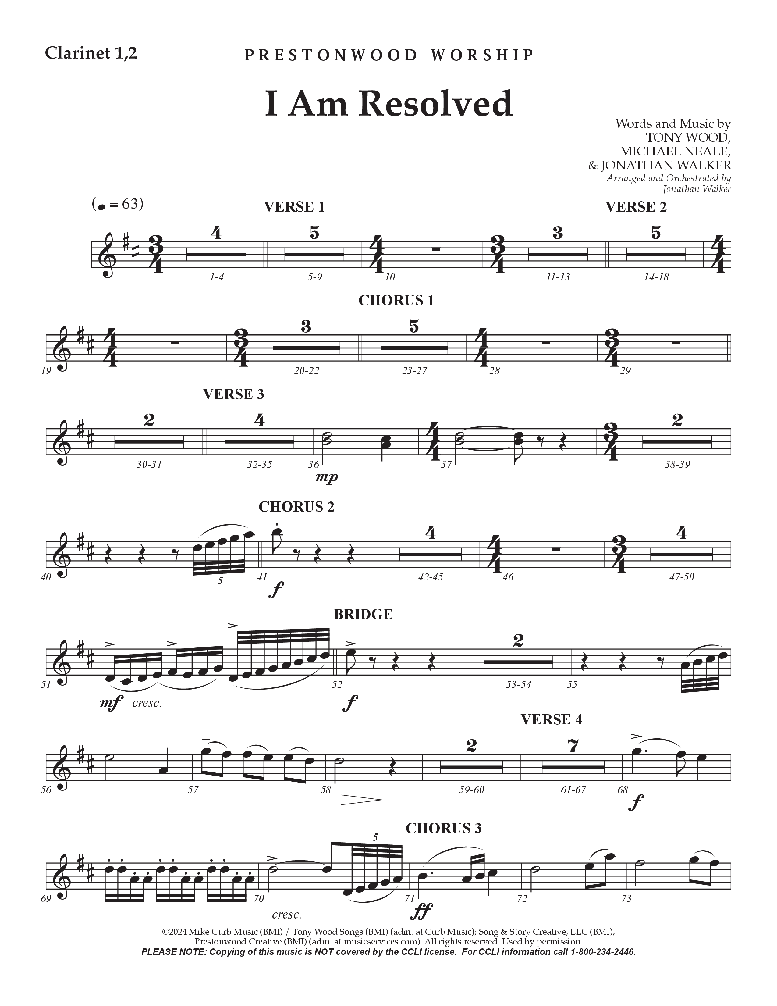 I Am Resolved (Choral Anthem SATB) Clarinet 1/2 (Prestonwood Worship / Arr. Jonathan Walker)