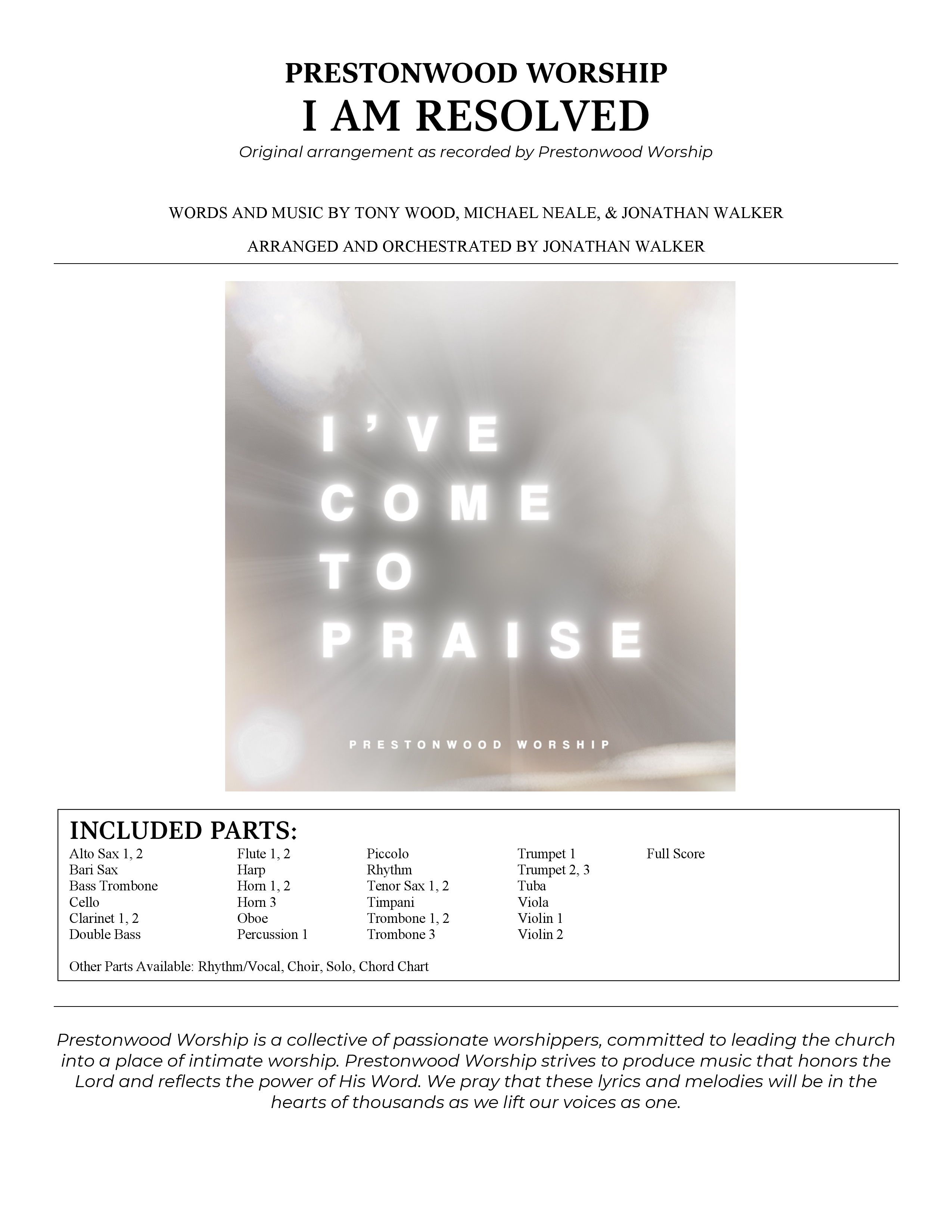 I Am Resolved (Choral Anthem SATB) Cover Sheet (Prestonwood Worship / Arr. Jonathan Walker)