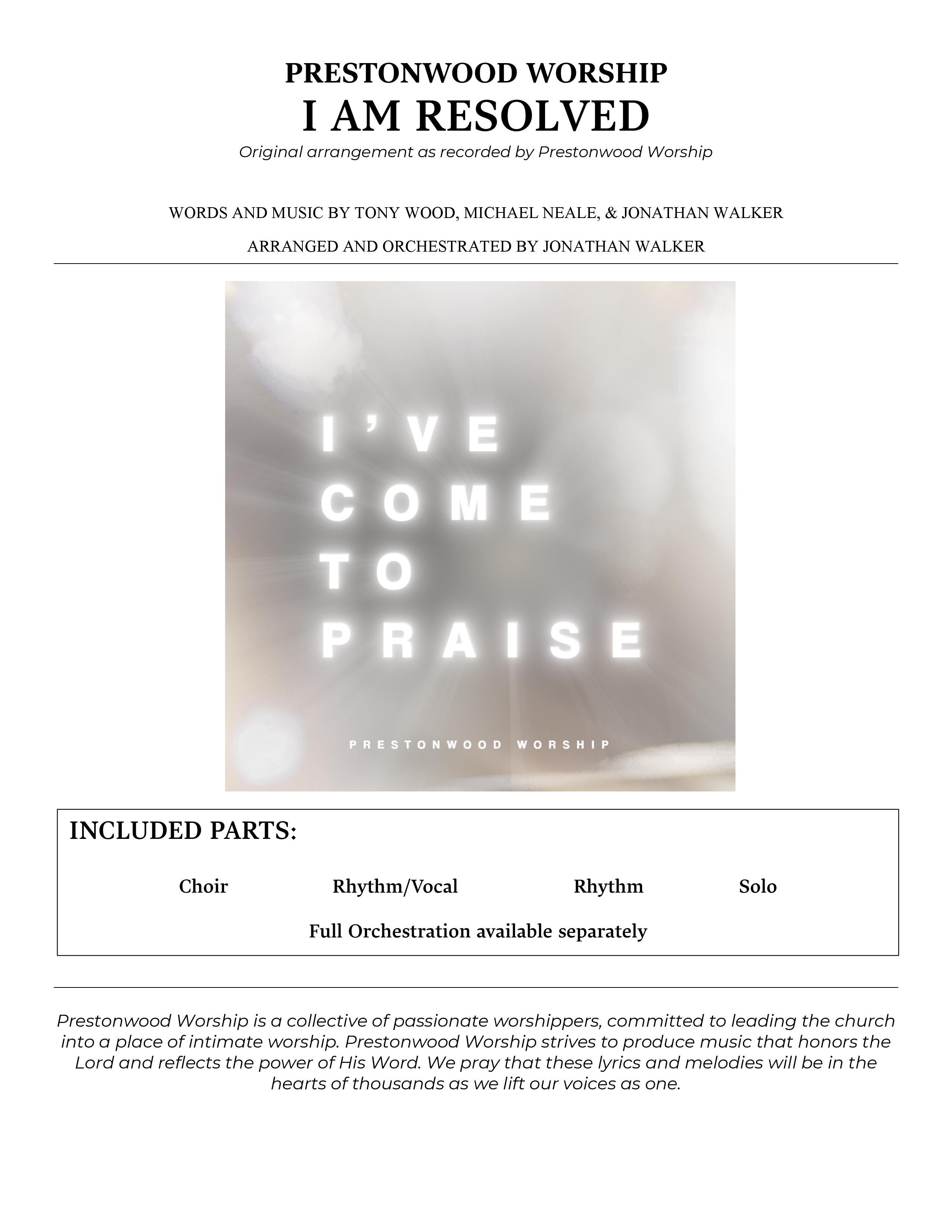 I Am Resolved (Choral Anthem SATB) Cover Sheet (Prestonwood Worship / Arr. Jonathan Walker)