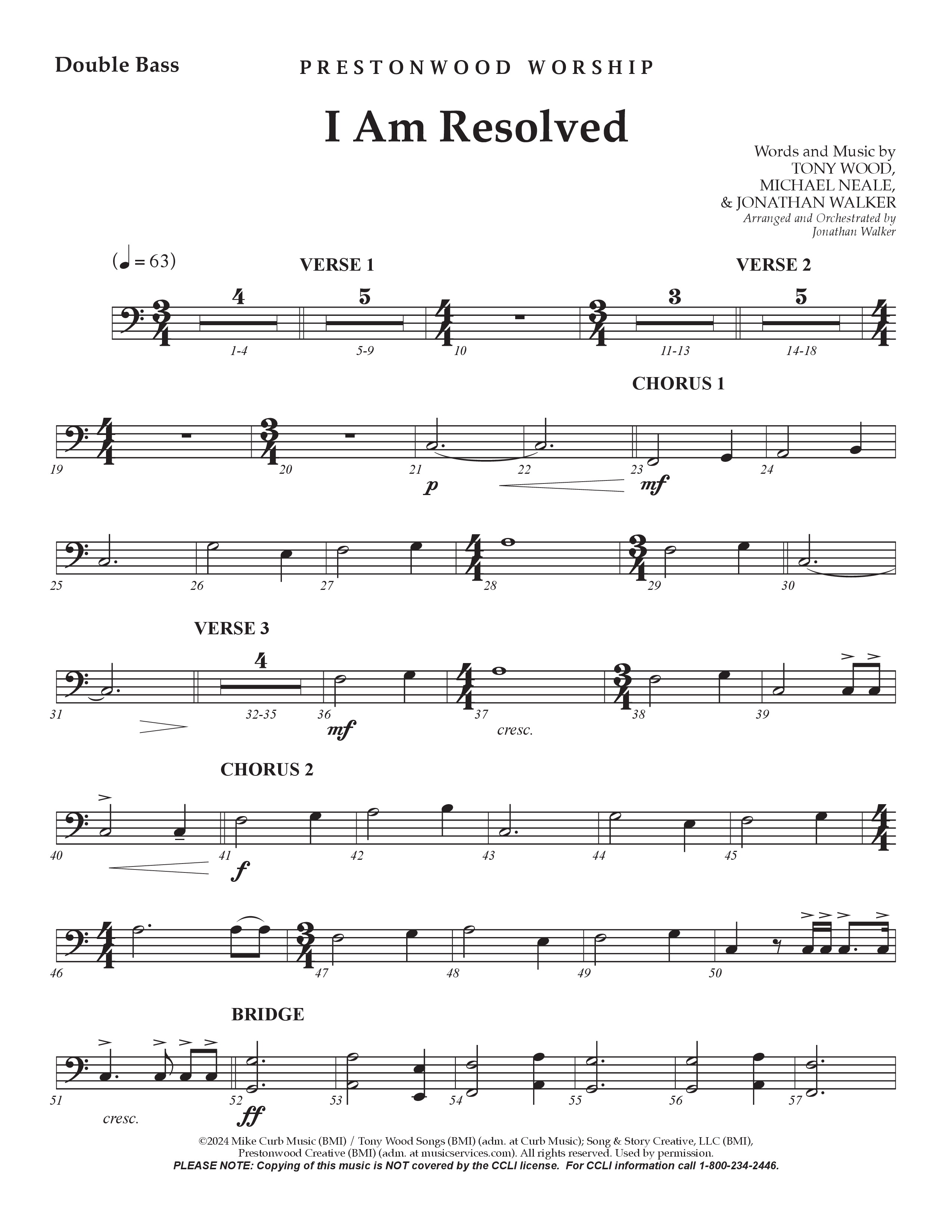 I Am Resolved (Choral Anthem SATB) Double Bass (Prestonwood Worship / Arr. Jonathan Walker)