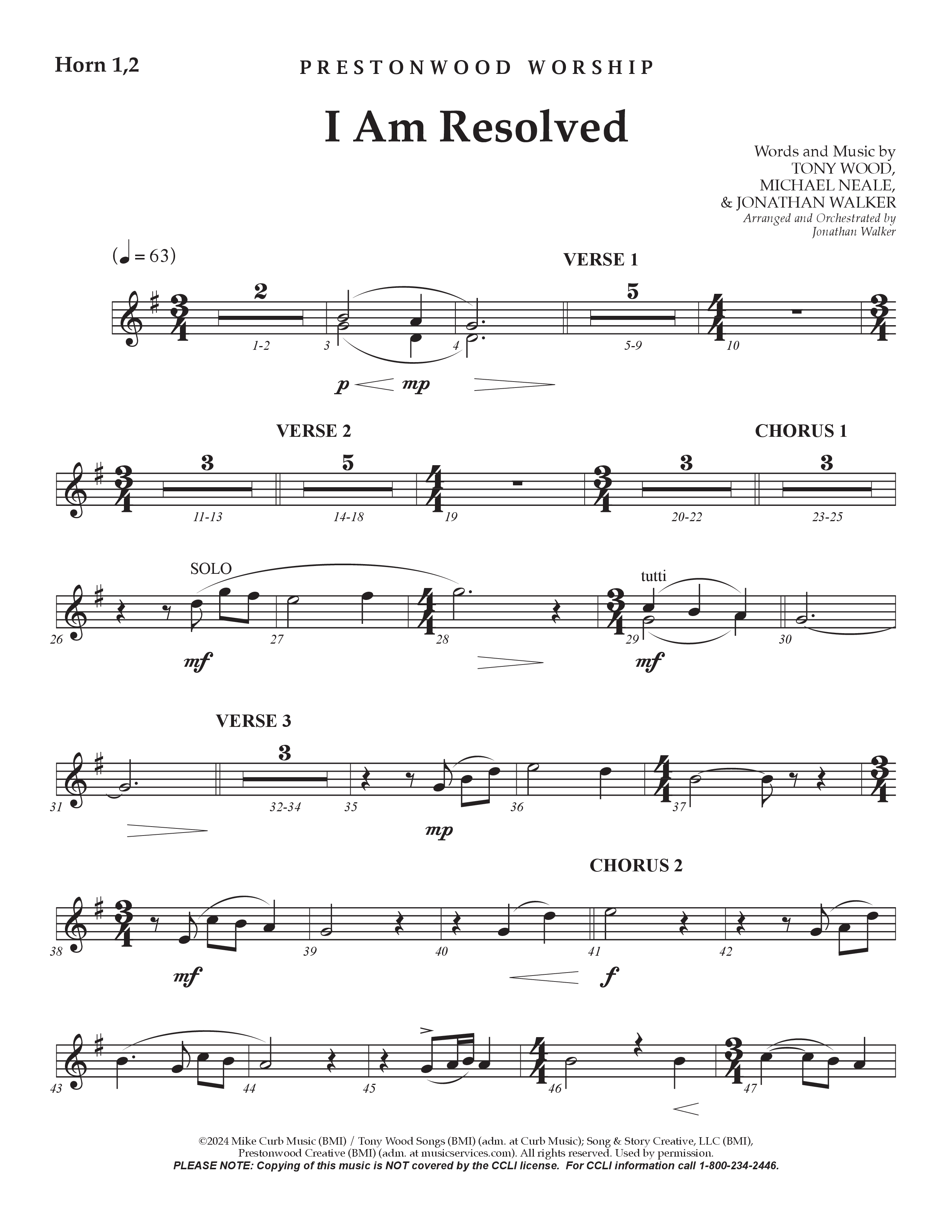 I Am Resolved (Choral Anthem SATB) French Horn 1/2 (Prestonwood Worship / Arr. Jonathan Walker)