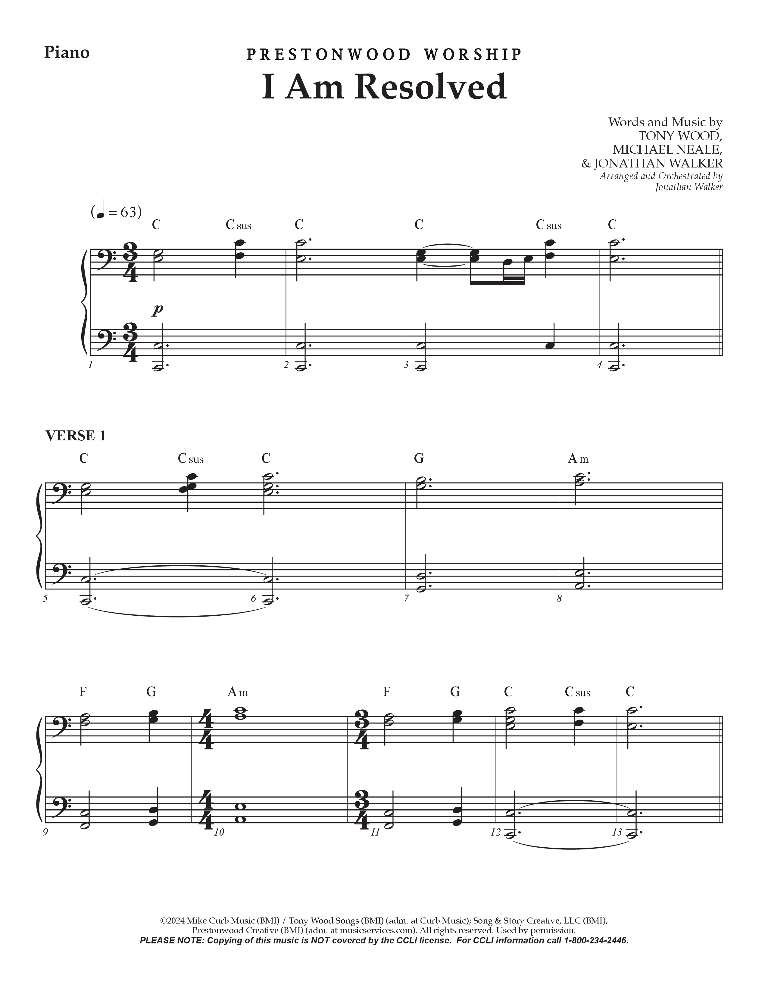 I Am Resolved (Choral Anthem SATB) Piano Sheet (Prestonwood Worship / Arr. Jonathan Walker)