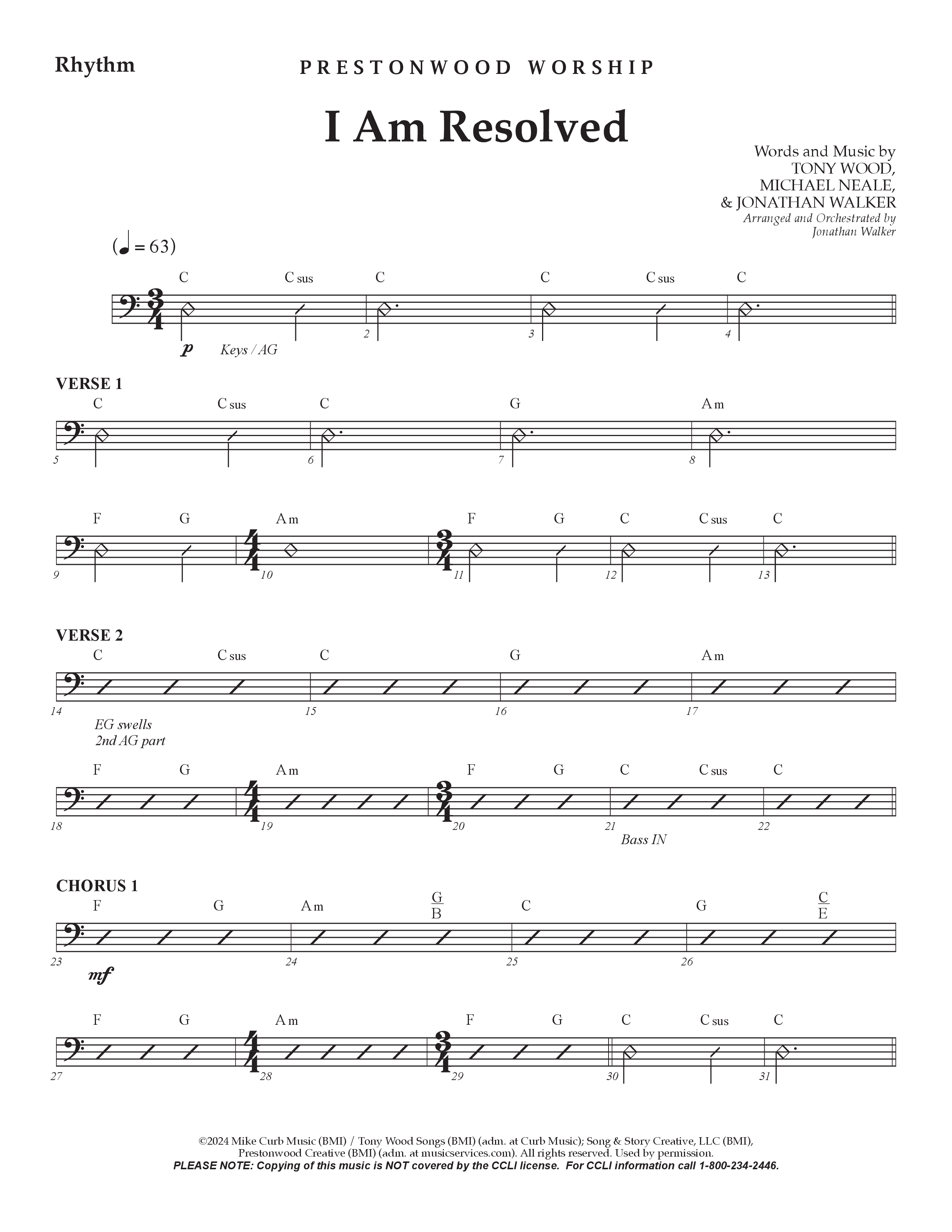 I Am Resolved (Choral Anthem SATB) Rhythm Chart (Prestonwood Worship / Arr. Jonathan Walker)