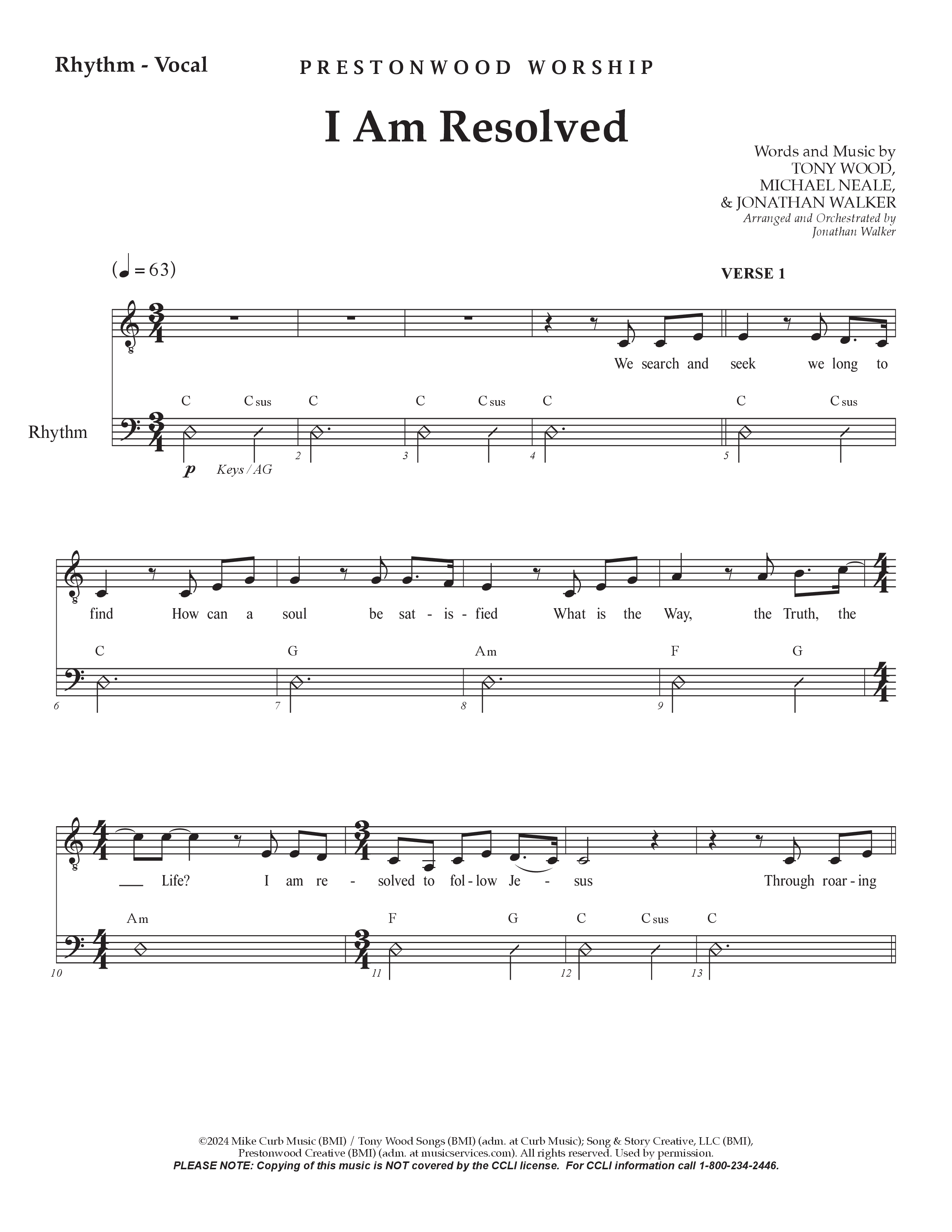 I Am Resolved (Choral Anthem SATB) Rhythm/Vocal (Prestonwood Worship / Arr. Jonathan Walker)