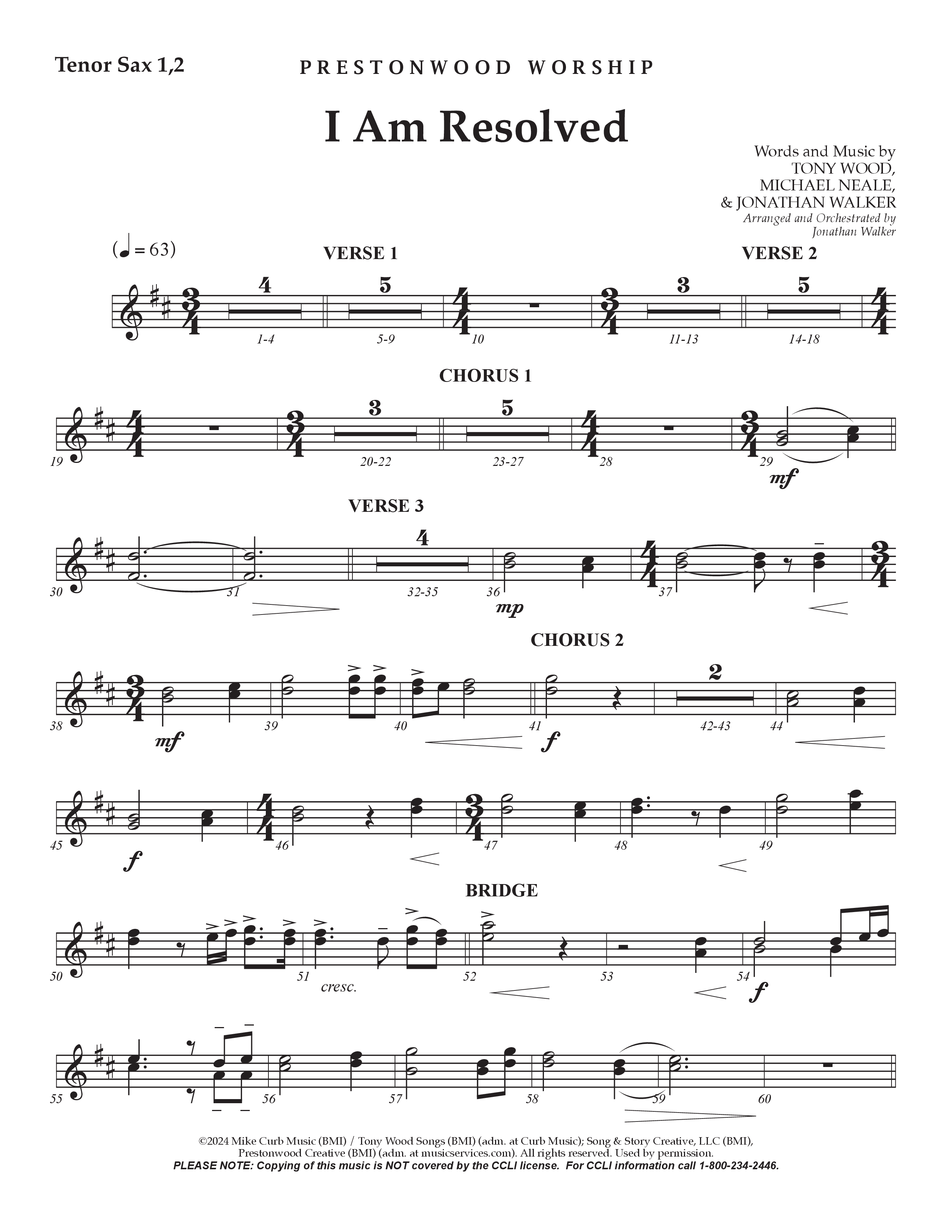 I Am Resolved (Choral Anthem SATB) Tenor Sax 1/2 (Prestonwood Worship / Arr. Jonathan Walker)