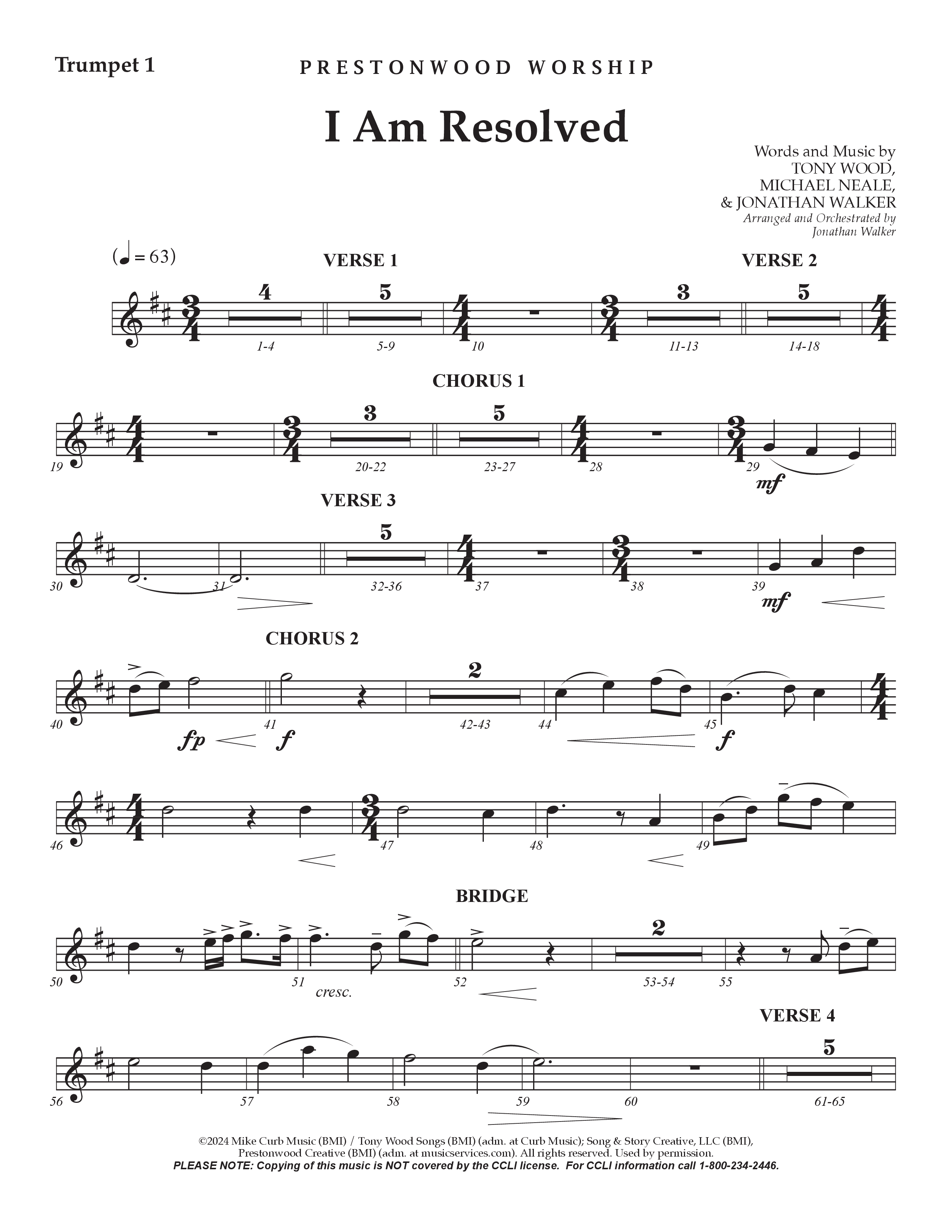 I Am Resolved (Choral Anthem SATB) Trumpet 1 (Prestonwood Worship / Arr. Jonathan Walker)