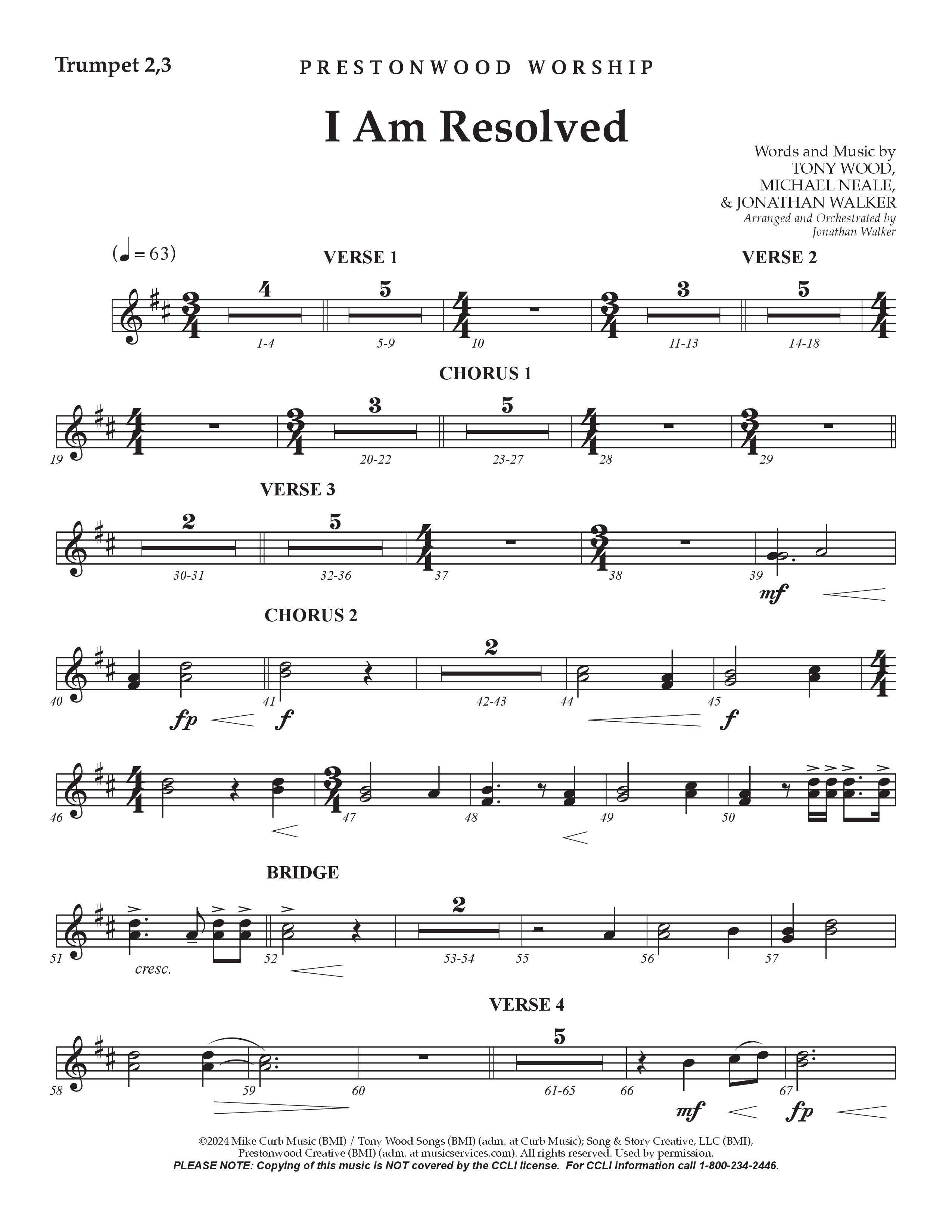 I Am Resolved (Choral Anthem SATB) Trumpet 2/3 (Prestonwood Worship / Arr. Jonathan Walker)