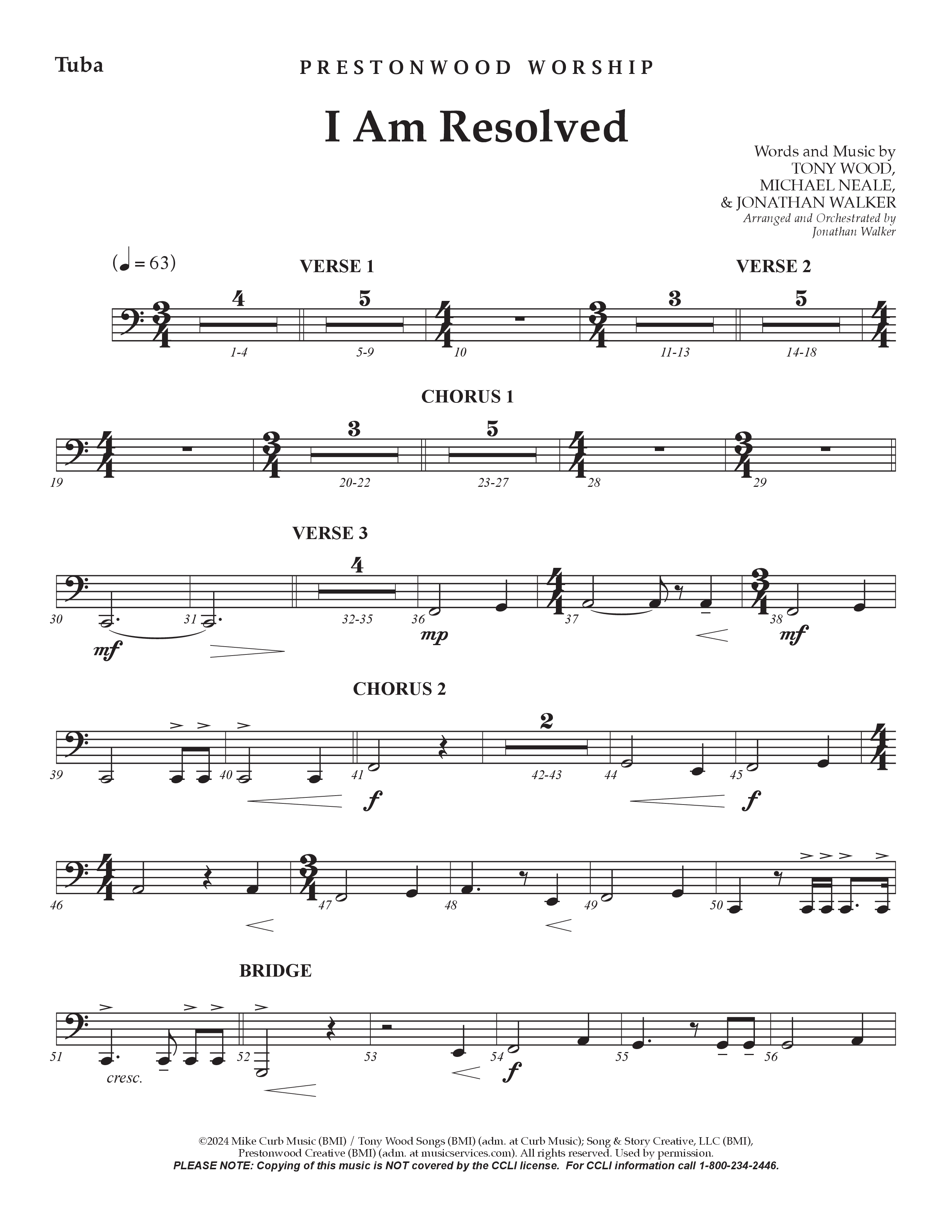 I Am Resolved (Choral Anthem SATB) Tuba (Prestonwood Worship / Arr. Jonathan Walker)