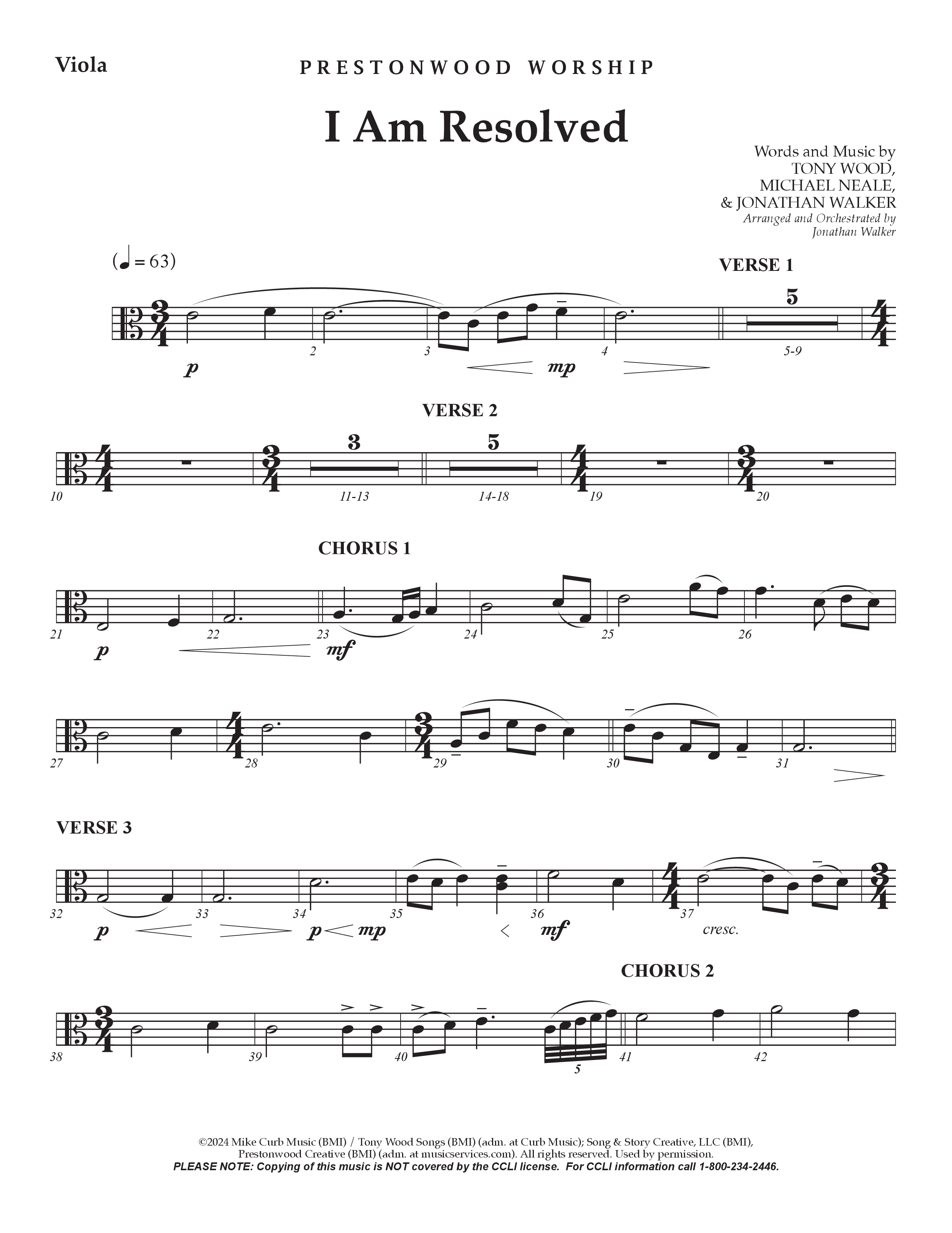 I Am Resolved (Choral Anthem SATB) Viola (Prestonwood Worship / Arr. Jonathan Walker)