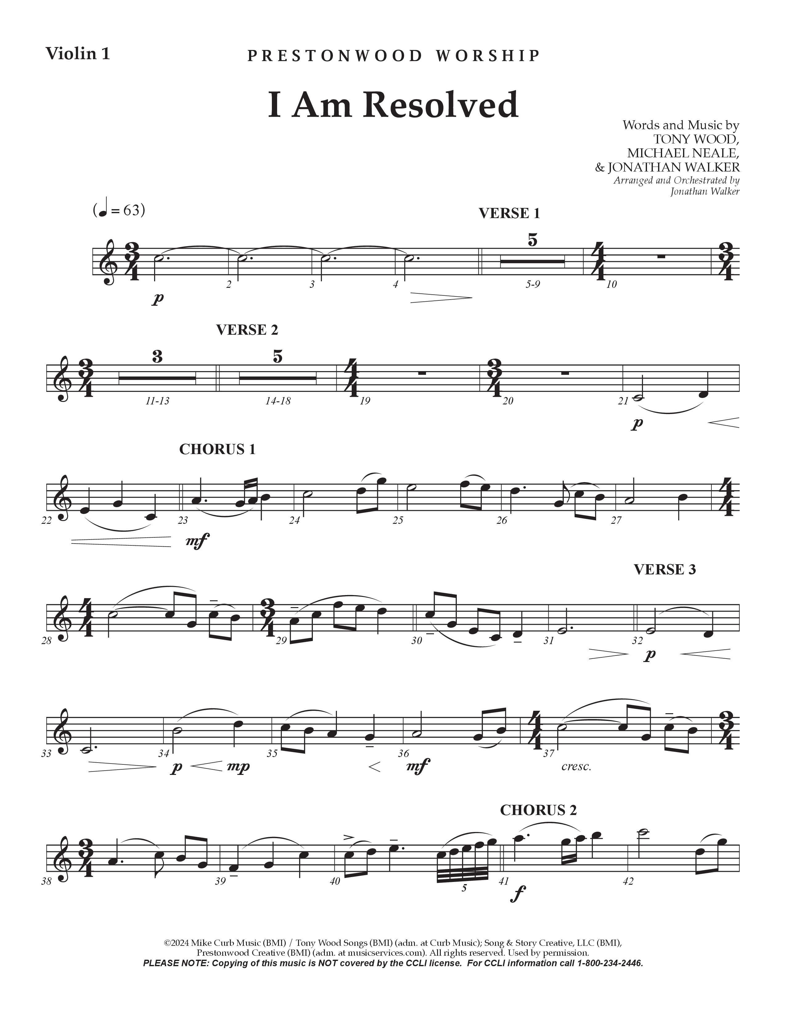 I Am Resolved (Choral Anthem SATB) Violin 1 (Prestonwood Worship / Arr. Jonathan Walker)