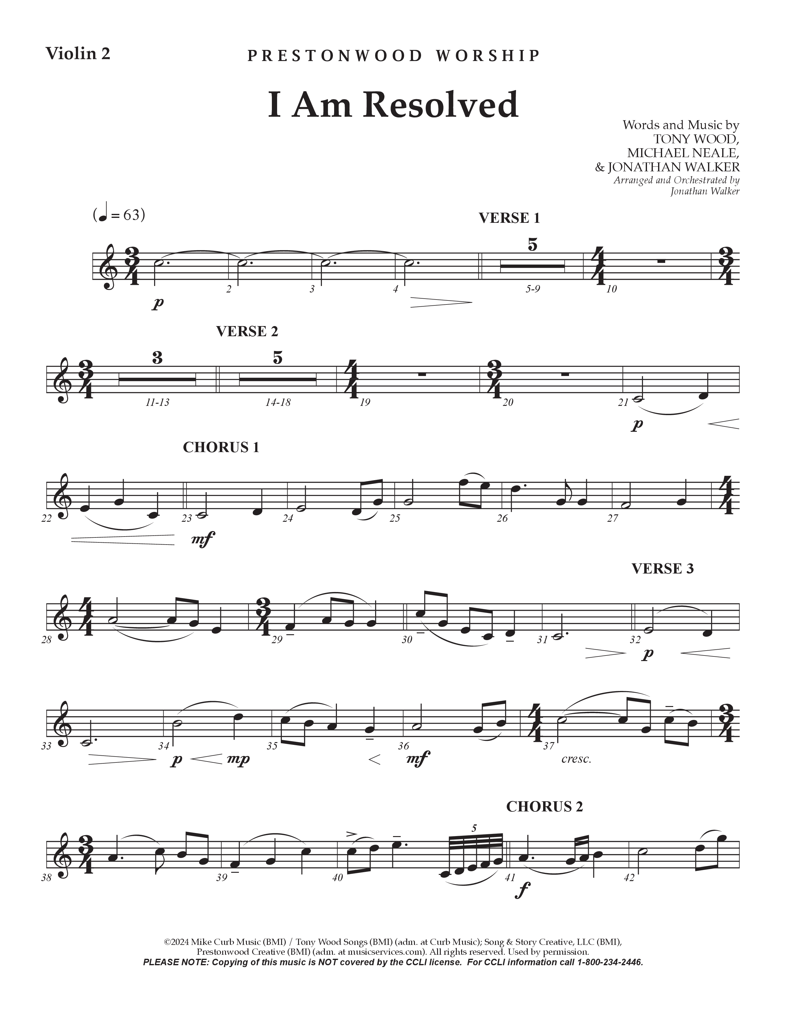 I Am Resolved (Choral Anthem SATB) Violin 2 (Prestonwood Worship / Arr. Jonathan Walker)