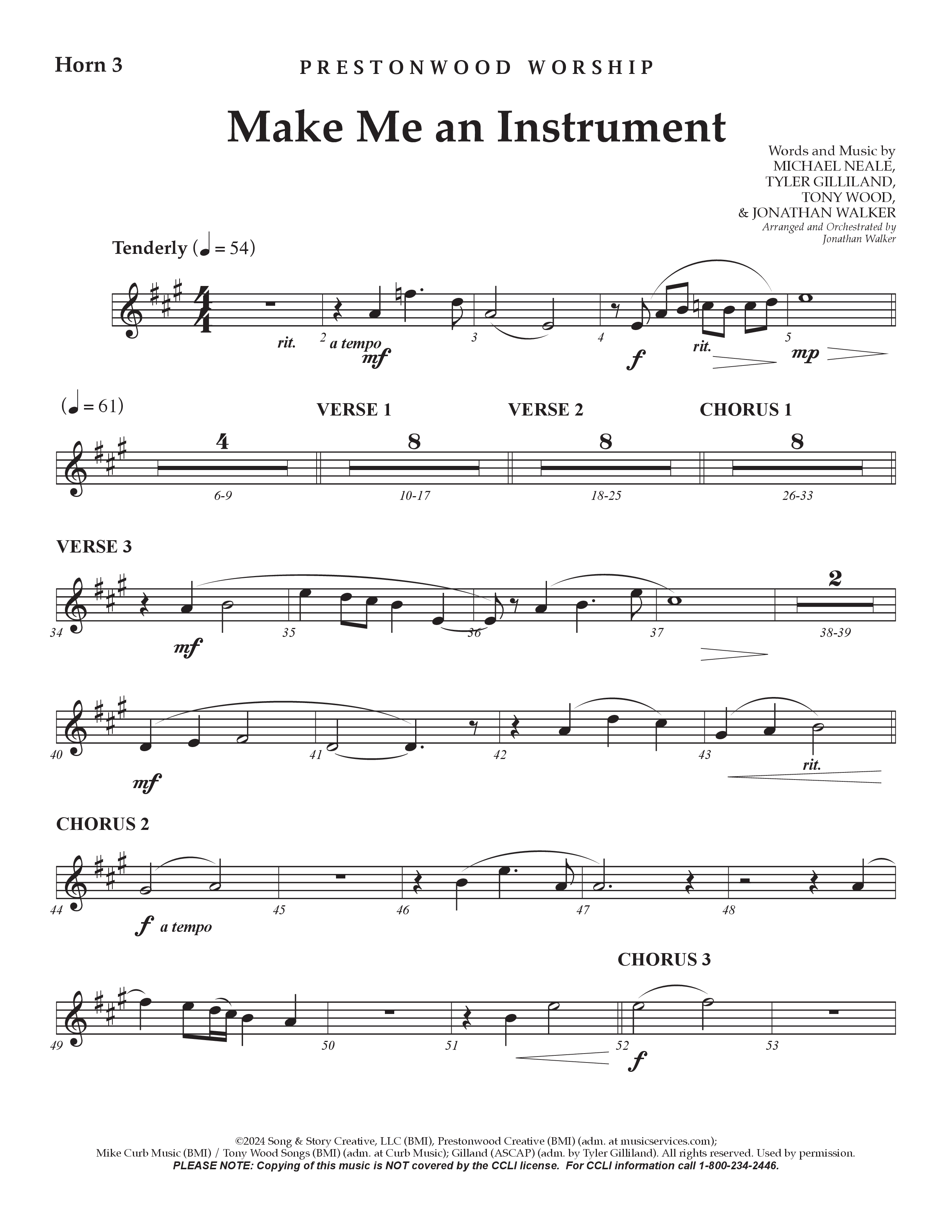 Make Me An Instrument (Choral Anthem SATB) French Horn 3 (Prestonwood Worship / Arr. Jonathan Walker)