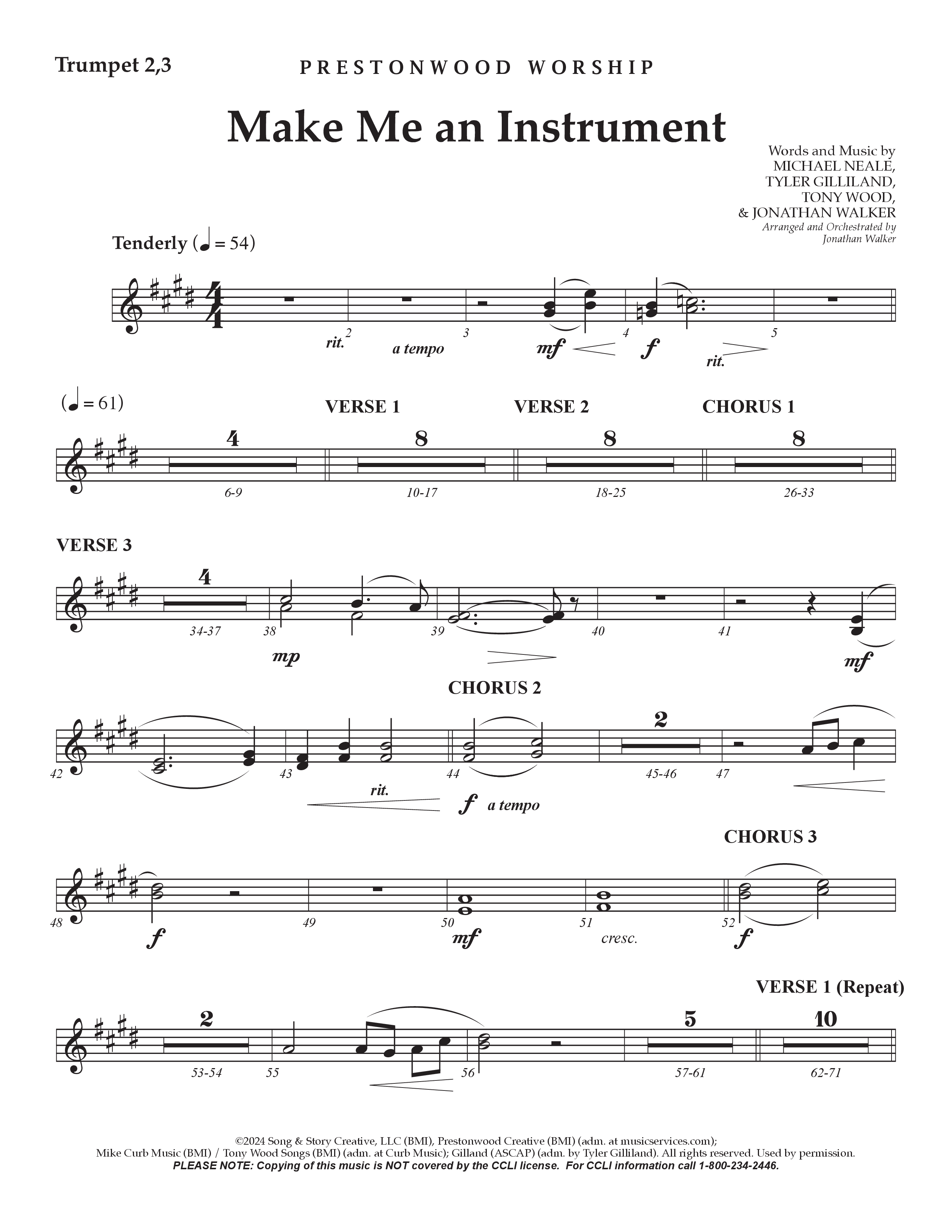 Make Me An Instrument (Choral Anthem SATB) Trumpet 2/3 (Prestonwood Worship / Arr. Jonathan Walker)