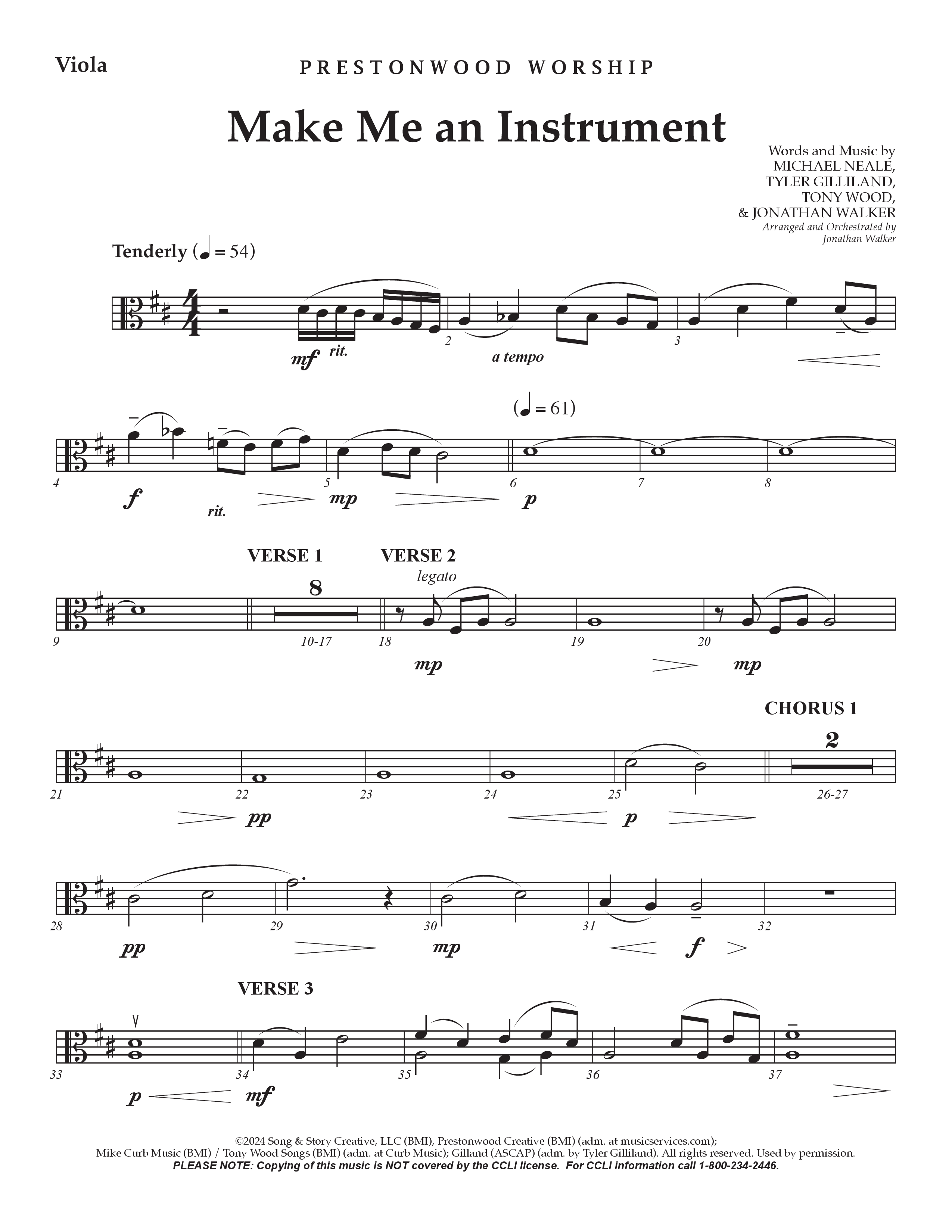 Make Me An Instrument (Choral Anthem SATB) Viola (Prestonwood Worship / Arr. Jonathan Walker)