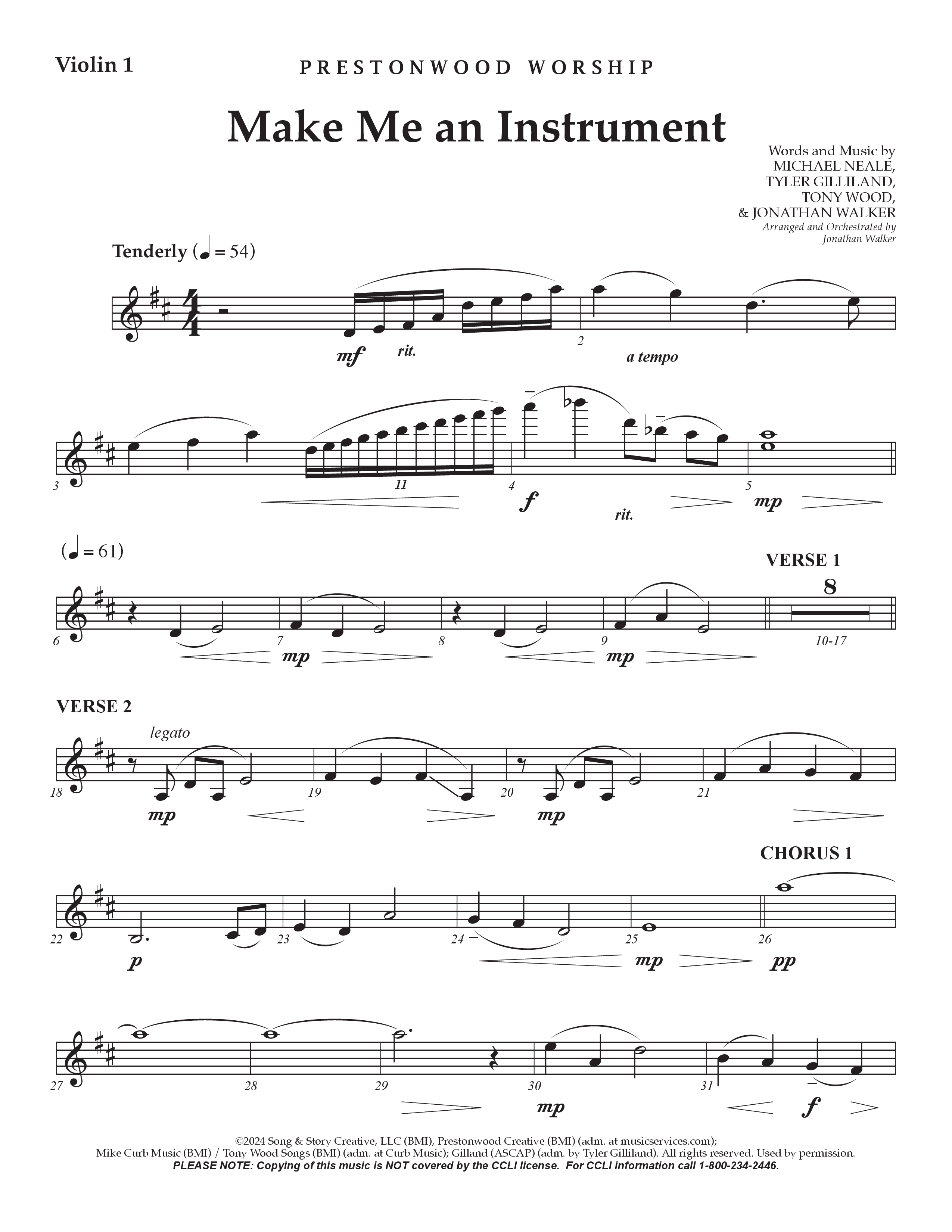 Make Me An Instrument (Choral Anthem SATB) String Ensemble (Prestonwood Worship / Arr. Jonathan Walker)