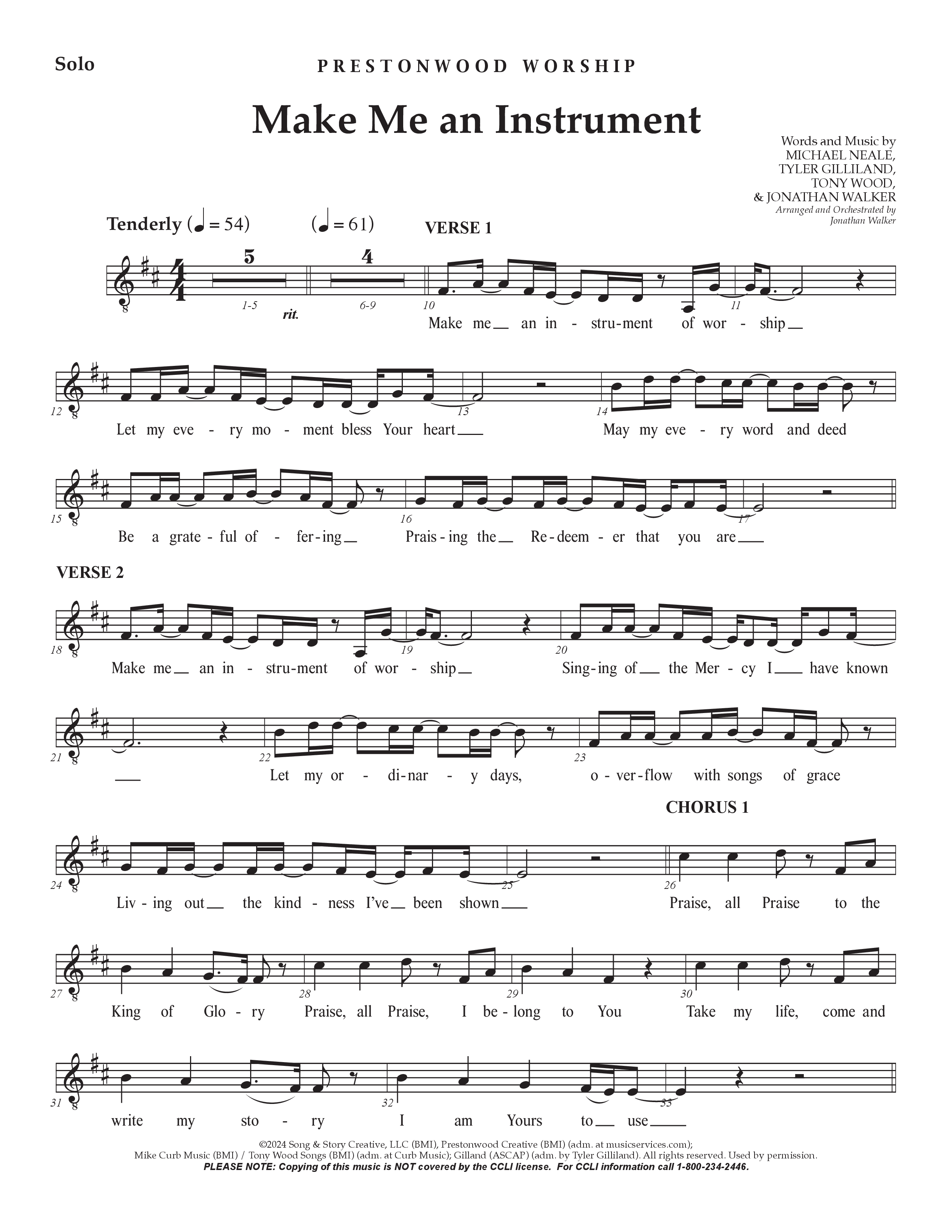 Make Me An Instrument (Choral Anthem SATB) Vocal Solo (Prestonwood Worship / Arr. Jonathan Walker)