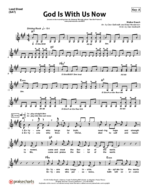 God Is With Us Now Lead Sheet (Gateway Worship)