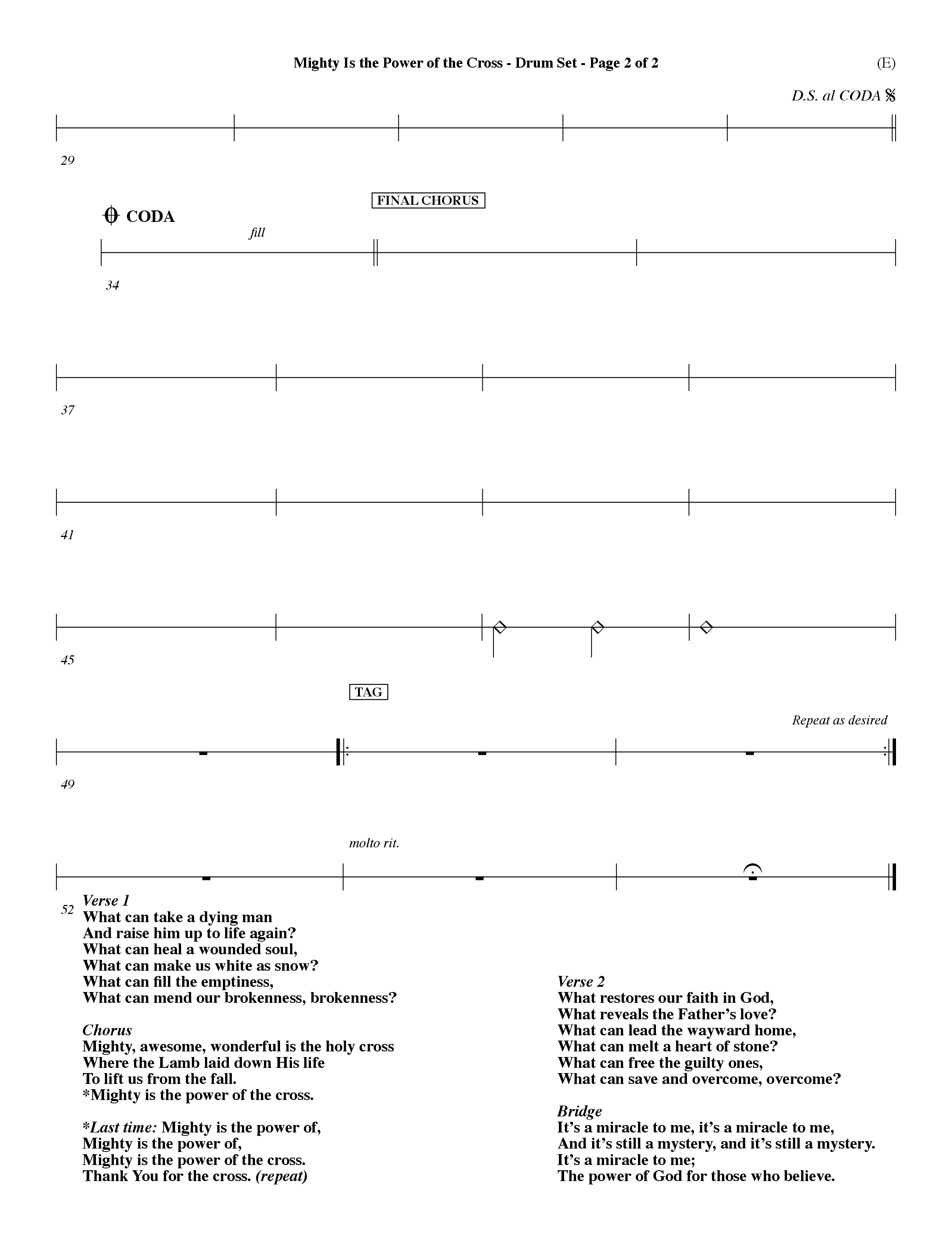 Mighty Is The Power Of The Cross (Choral Anthem SATB) Drum Set (Word Music Choral / Orch. Dave Williamson)