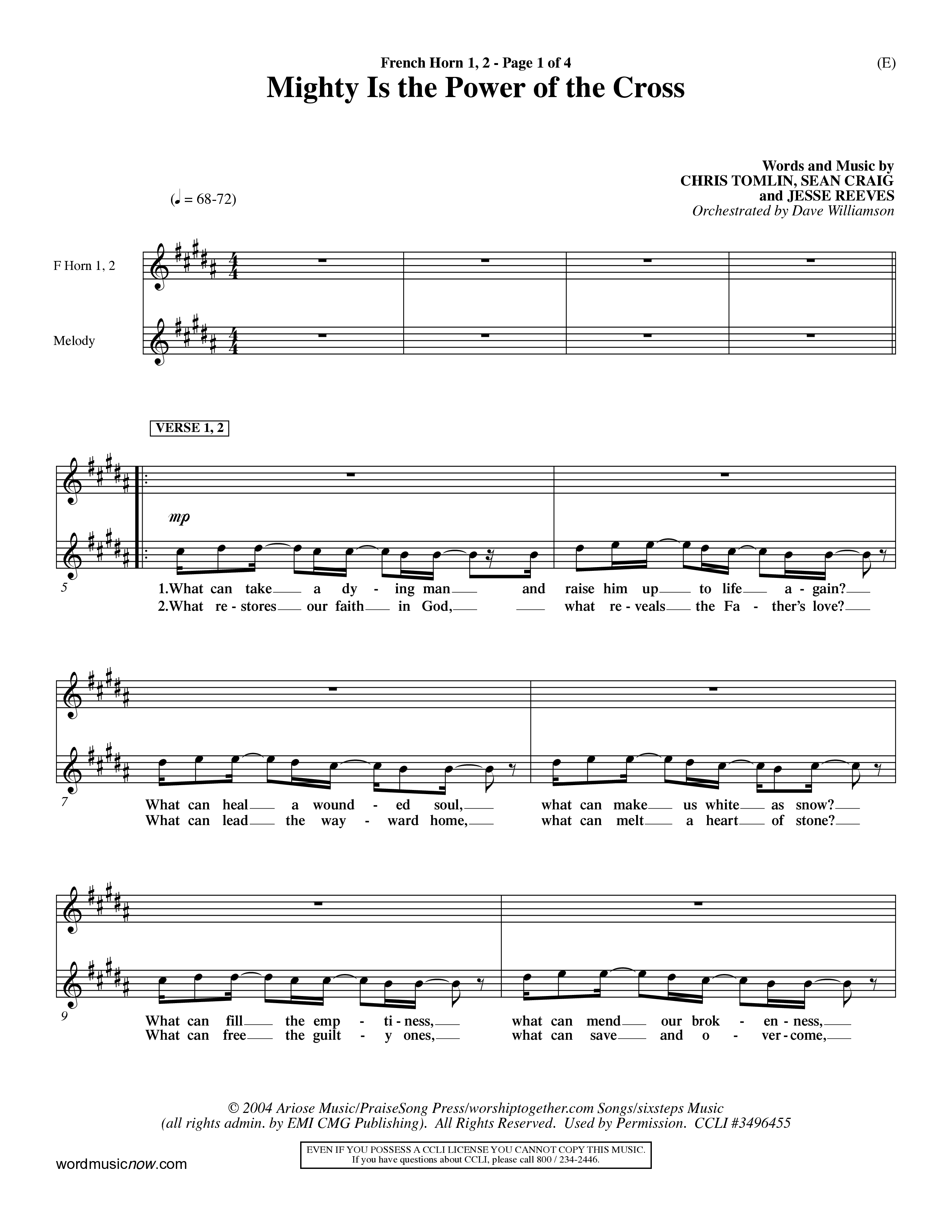 Mighty Is The Power Of The Cross (Choral Anthem SATB) French Horn (Word Music Choral / Orch. Dave Williamson)