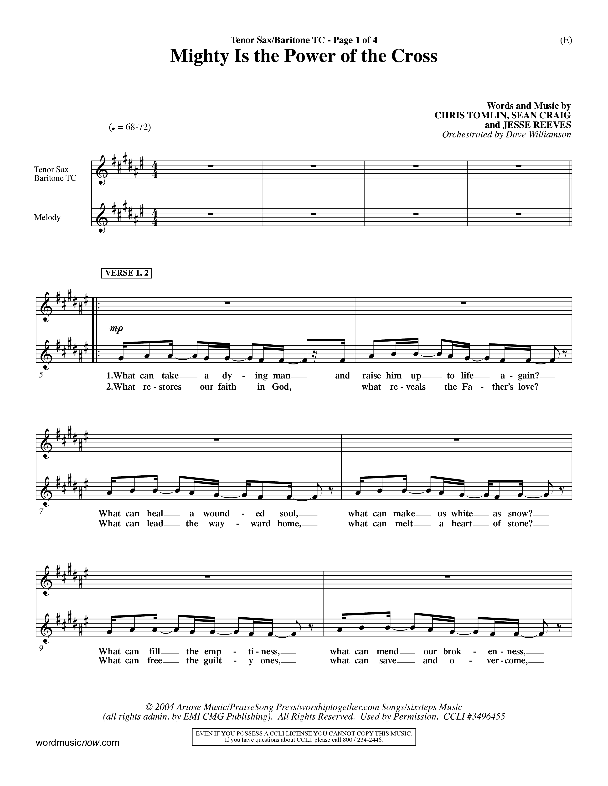 Mighty Is The Power Of The Cross (Choral Anthem SATB) Tenor Sax/Baritone T.C. (Word Music Choral / Orch. Dave Williamson)