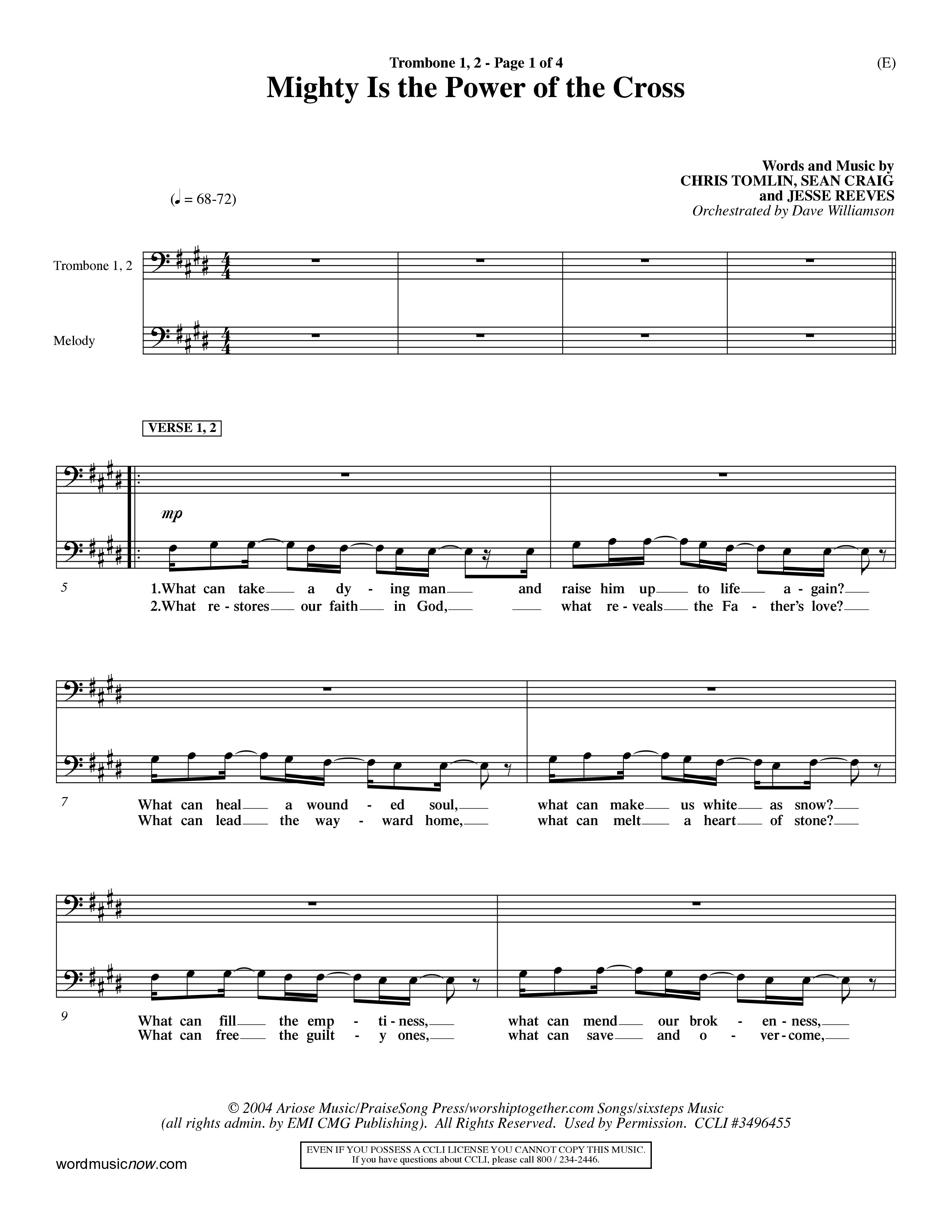 Mighty Is The Power Of The Cross (Choral Anthem SATB) Trombone 1/2 (Word Music Choral / Orch. Dave Williamson)