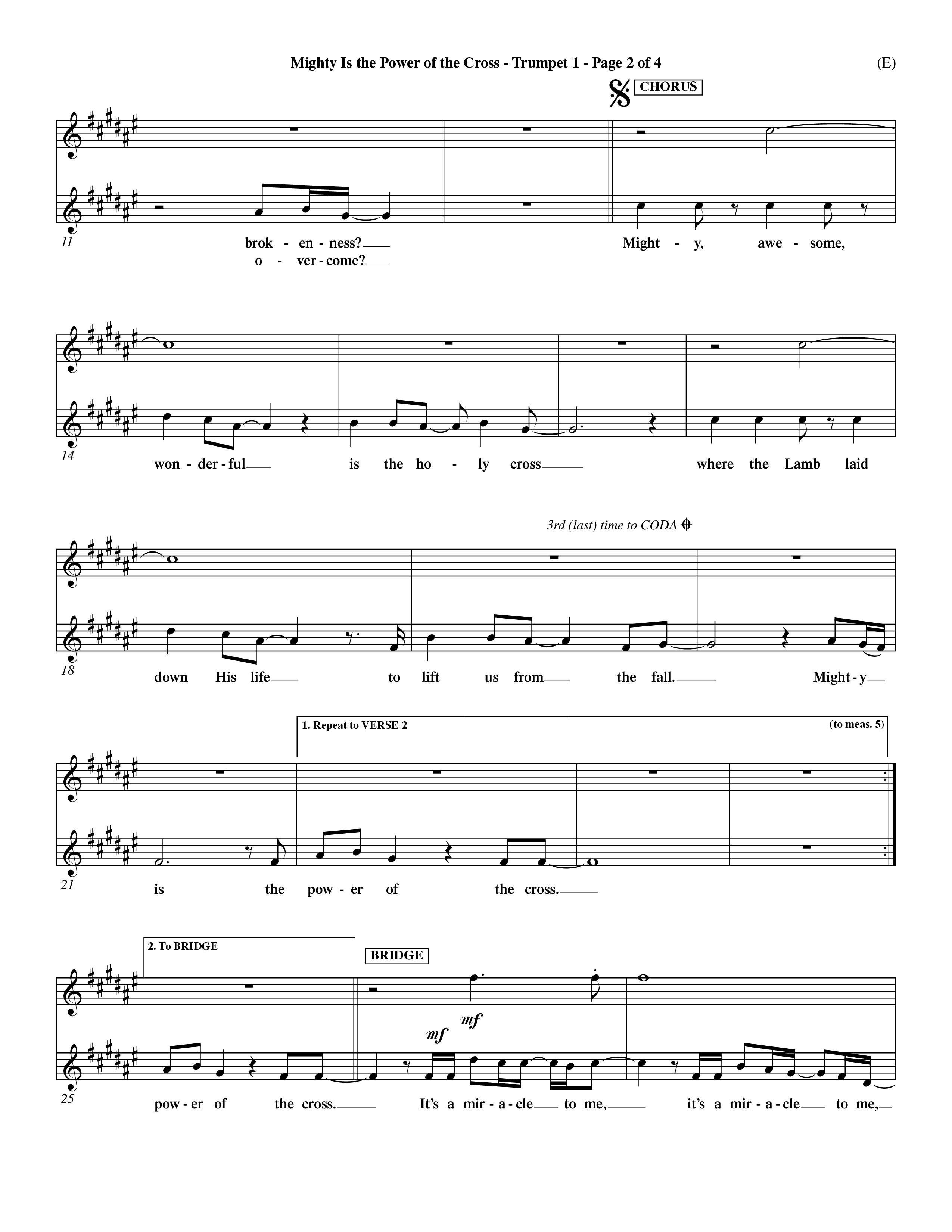 Mighty Is The Power Of The Cross (Choral Anthem SATB) Trumpet 1 (Word Music Choral / Orch. Dave Williamson)