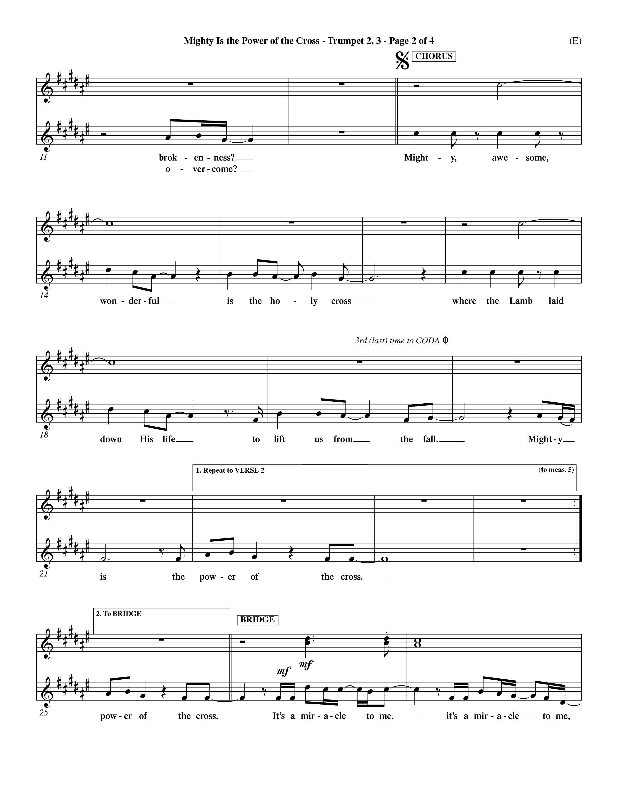 Mighty Is The Power Of The Cross (Choral Anthem SATB) Trumpet 2/3 (Word Music Choral / Orch. Dave Williamson)