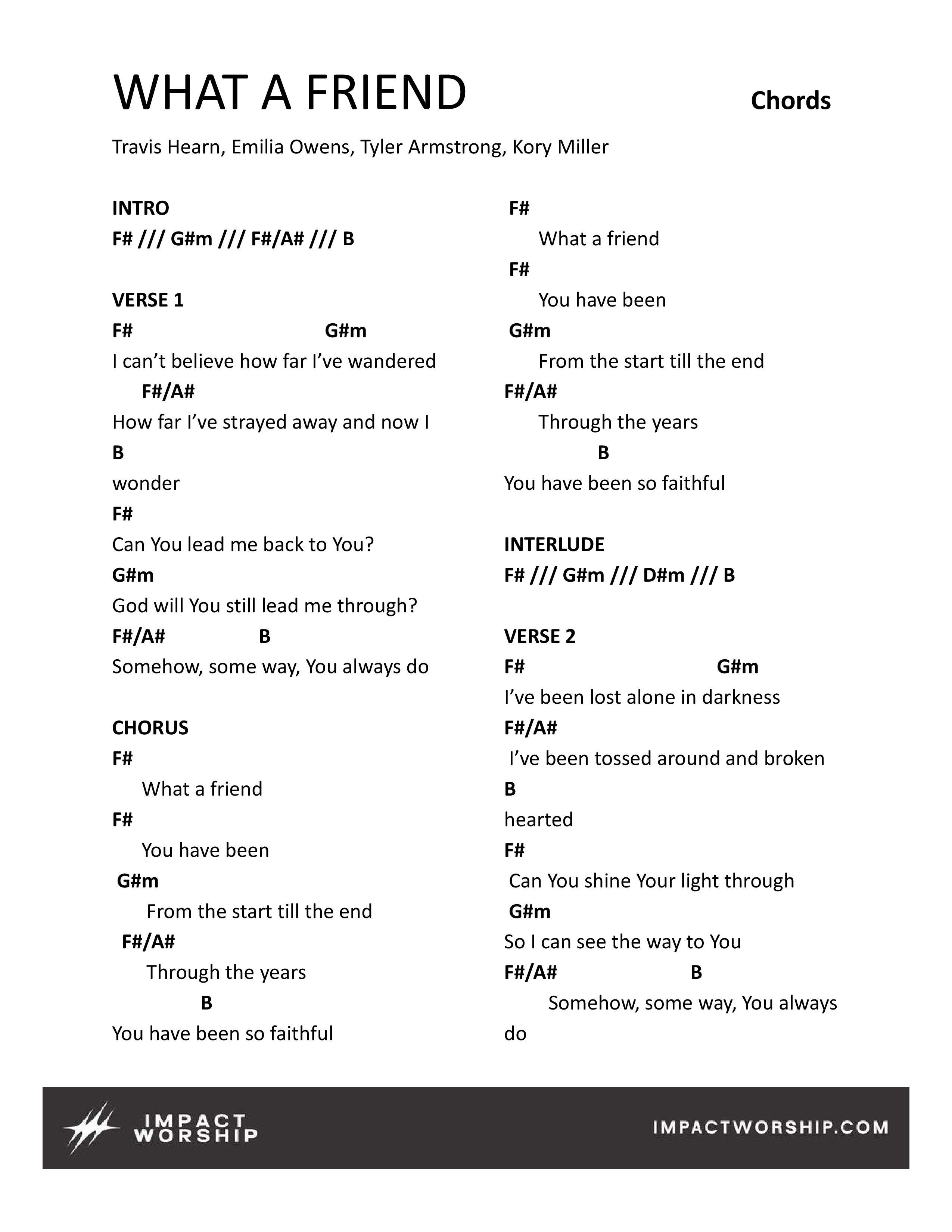 What A Friend Chord Chart (Impact Worship)