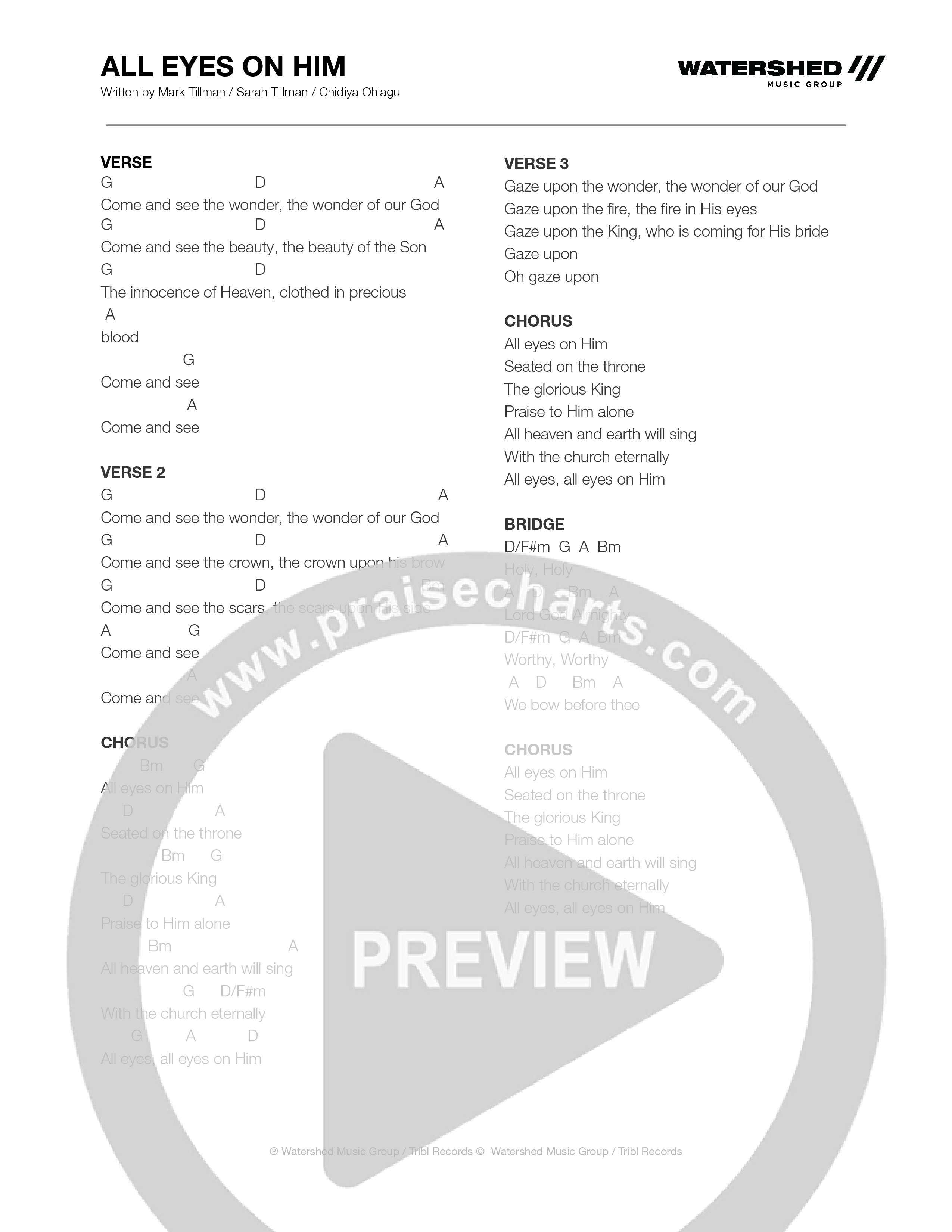 All Eyes On Him Chord Chart (Mark & Sarah Tillman)