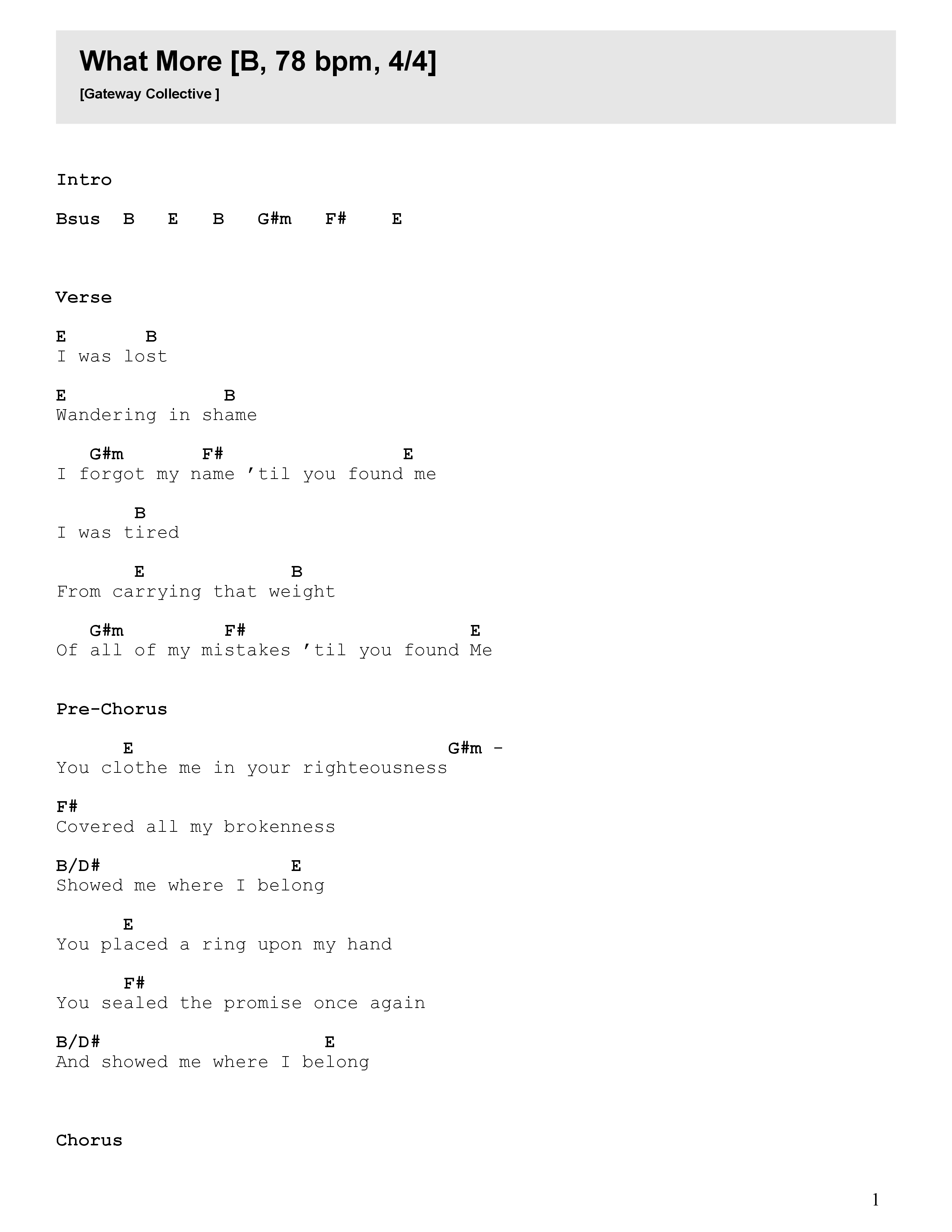 What More Chord Chart (Newlands Worship)