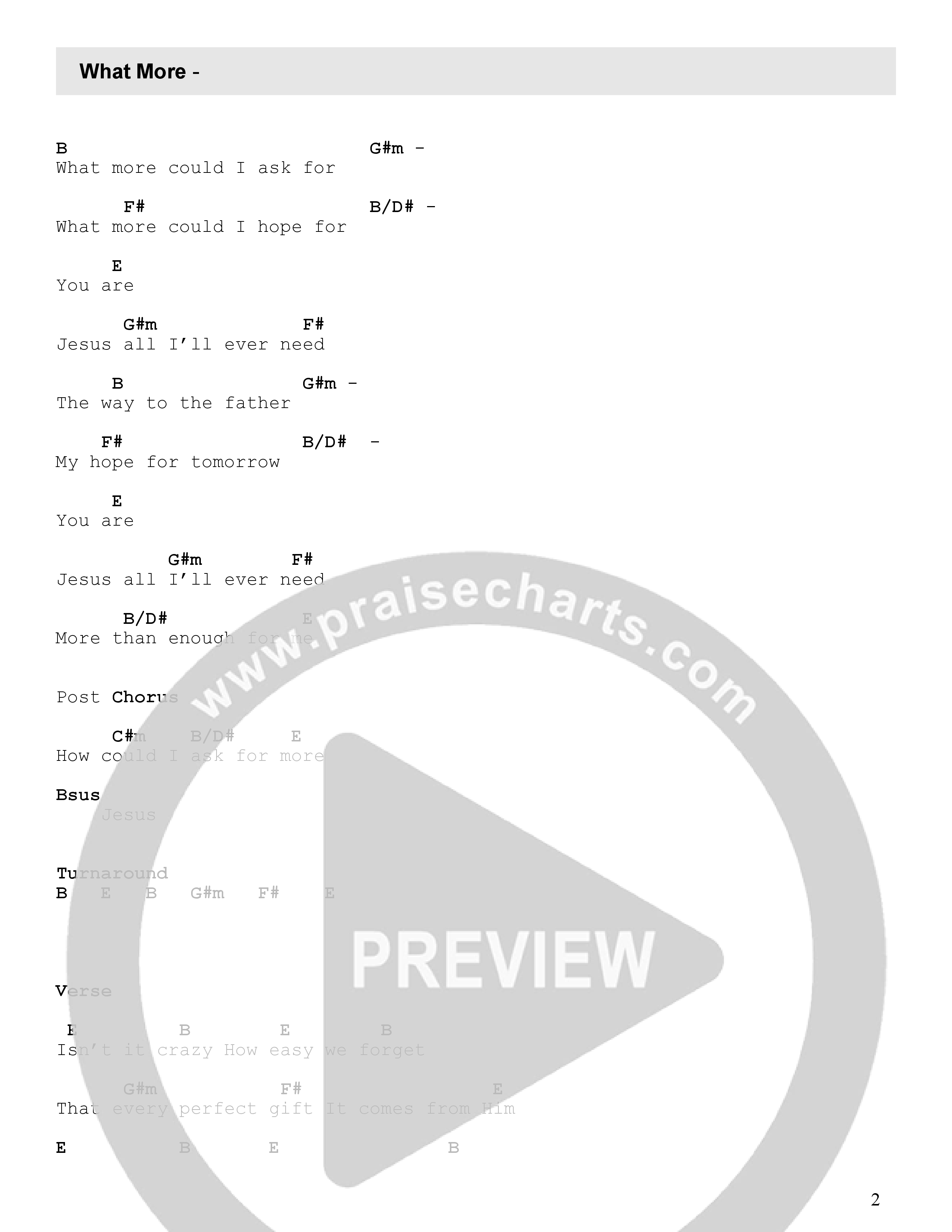 What More Chord Chart (Newlands Worship)
