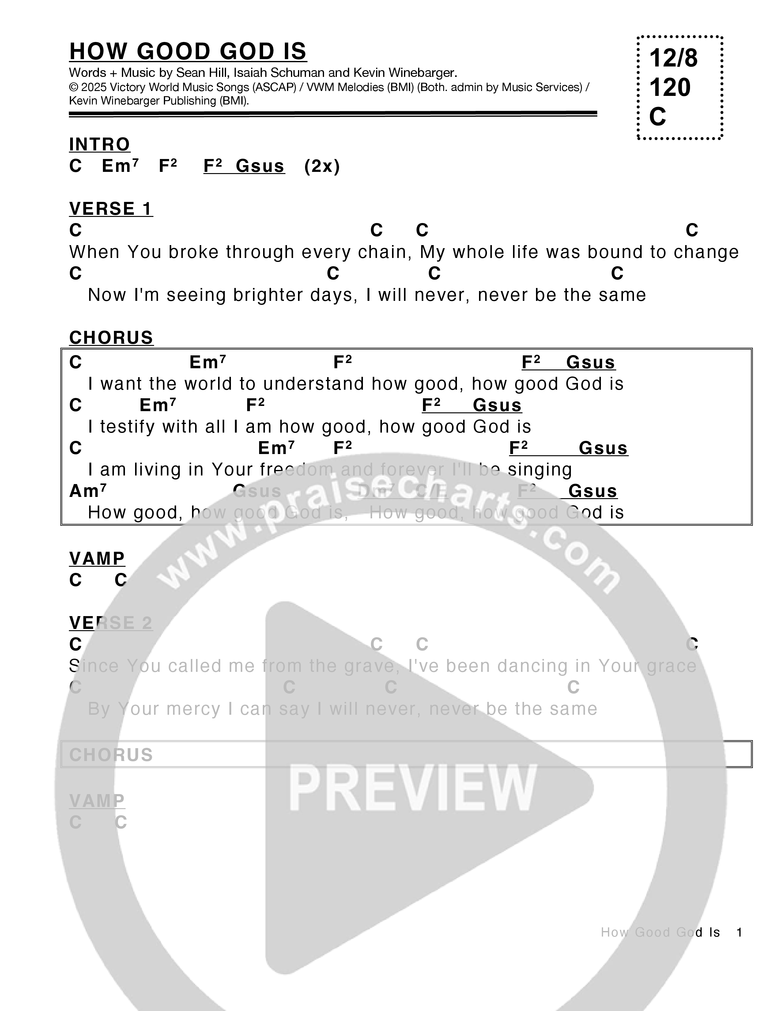 How Good God Is Chord Chart (Victory House Worship)