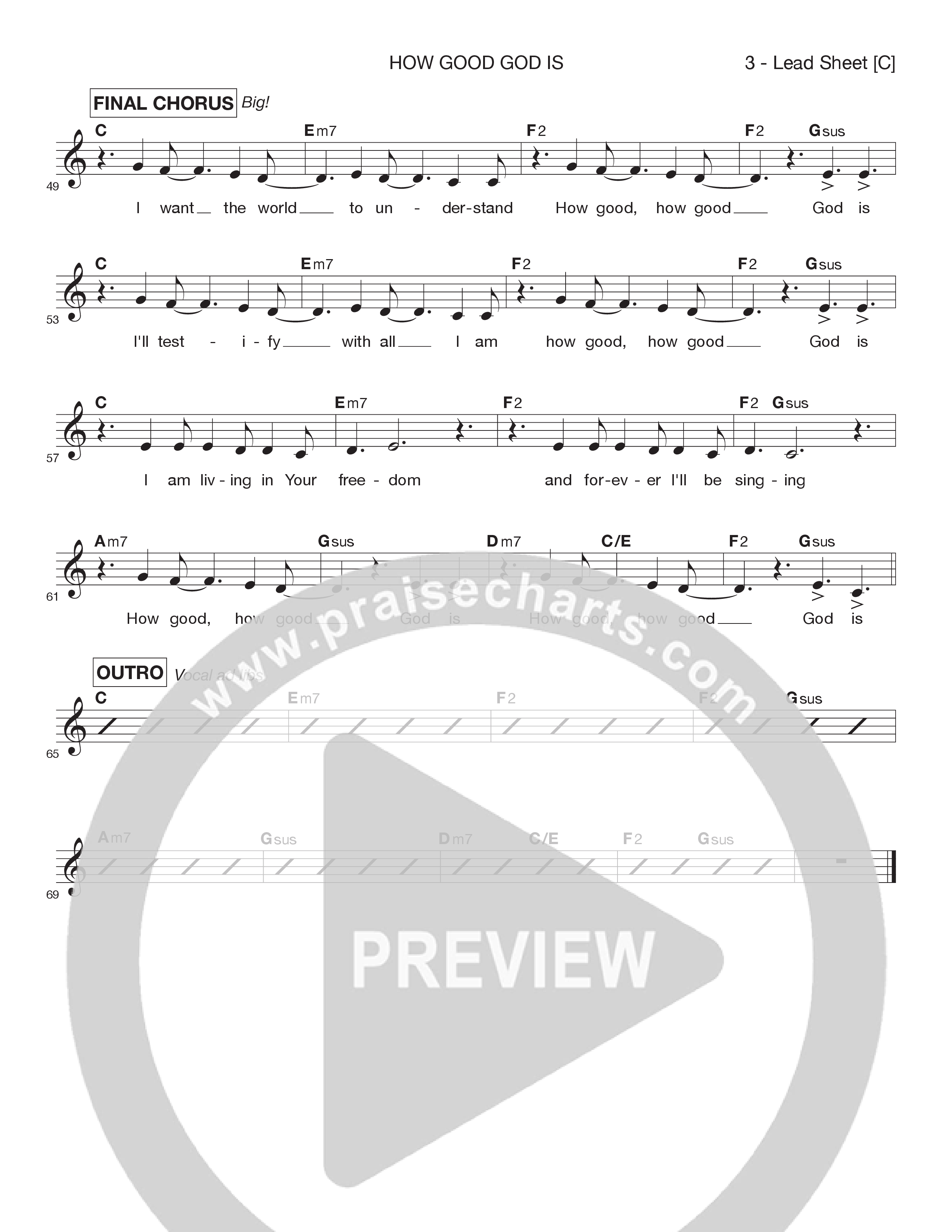 How Good God Is Lead Sheet Melody (Victory House Worship)