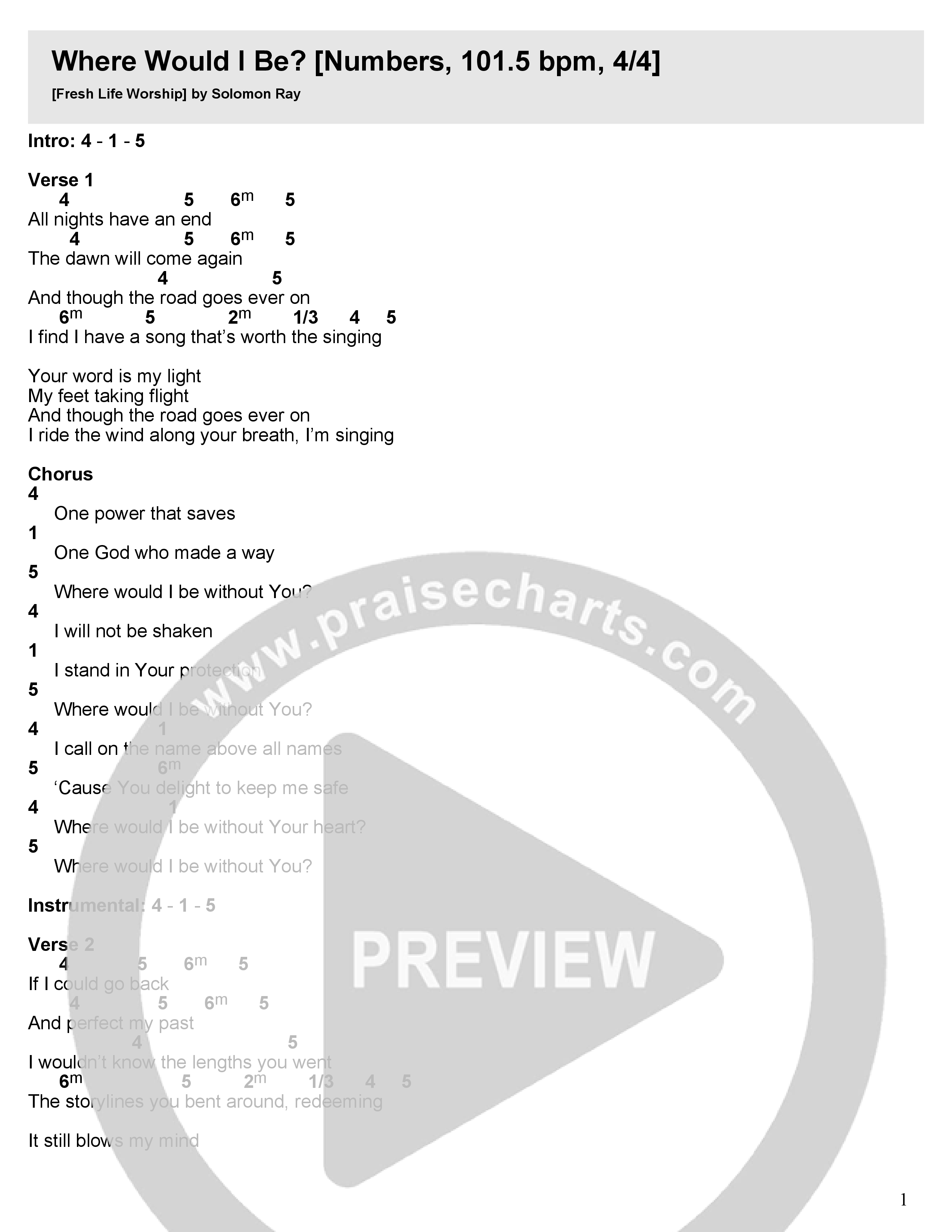 Where Would I Be Chord Chart (Fresh Life Worship)