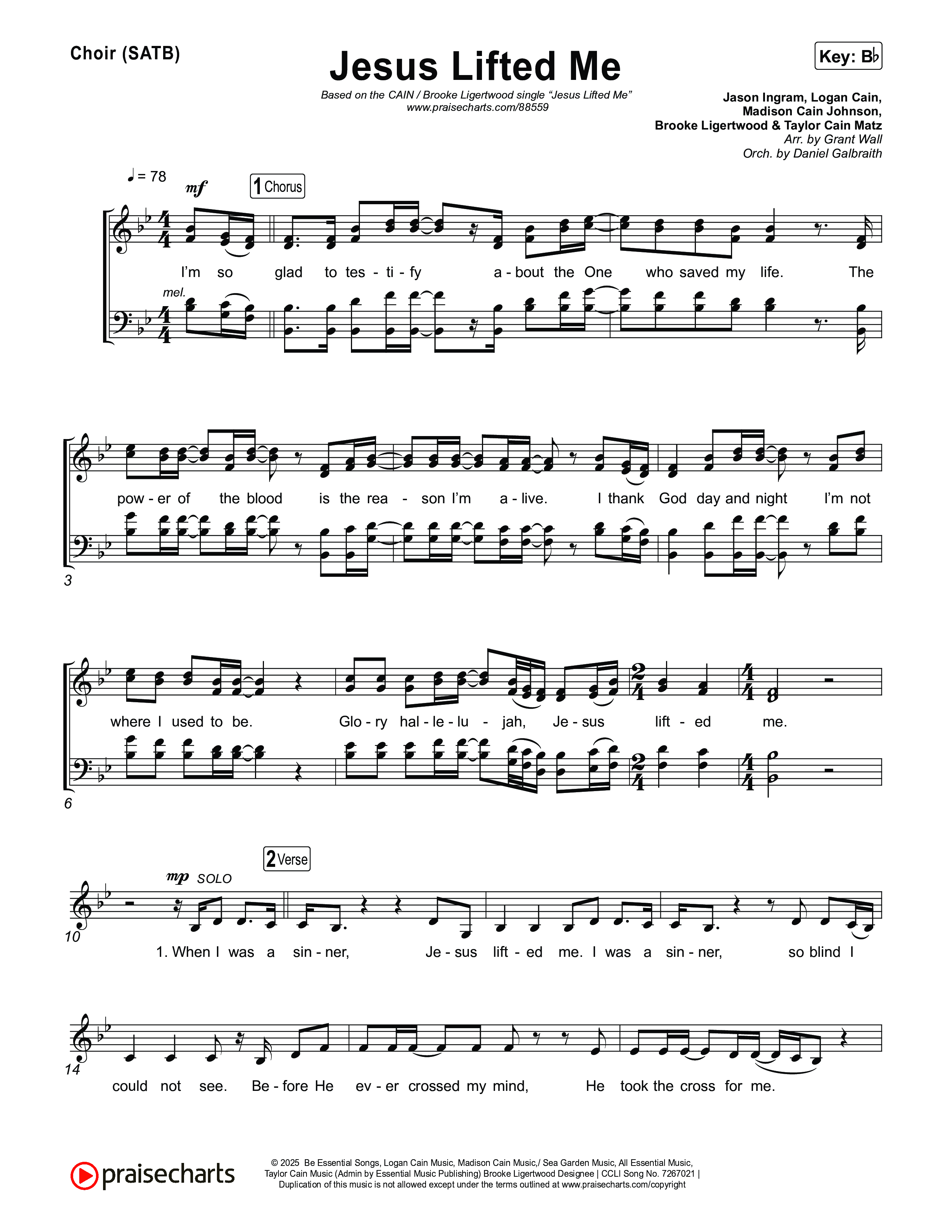 Jesus Lifted Me Choir Sheet (SATB) (CAIN / Brooke Ligertwood)