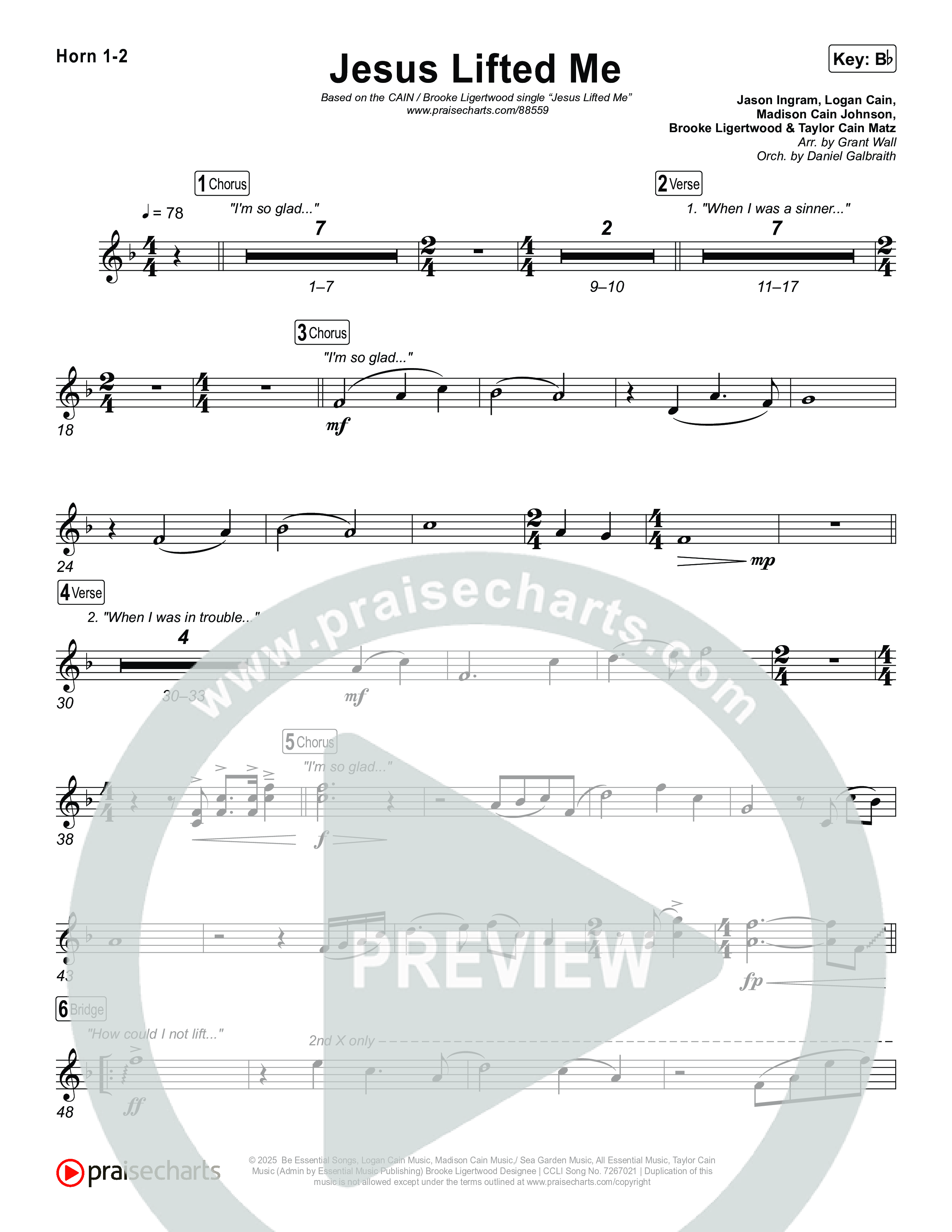 Jesus Lifted Me French Horn 1,2 (CAIN / Brooke Ligertwood)