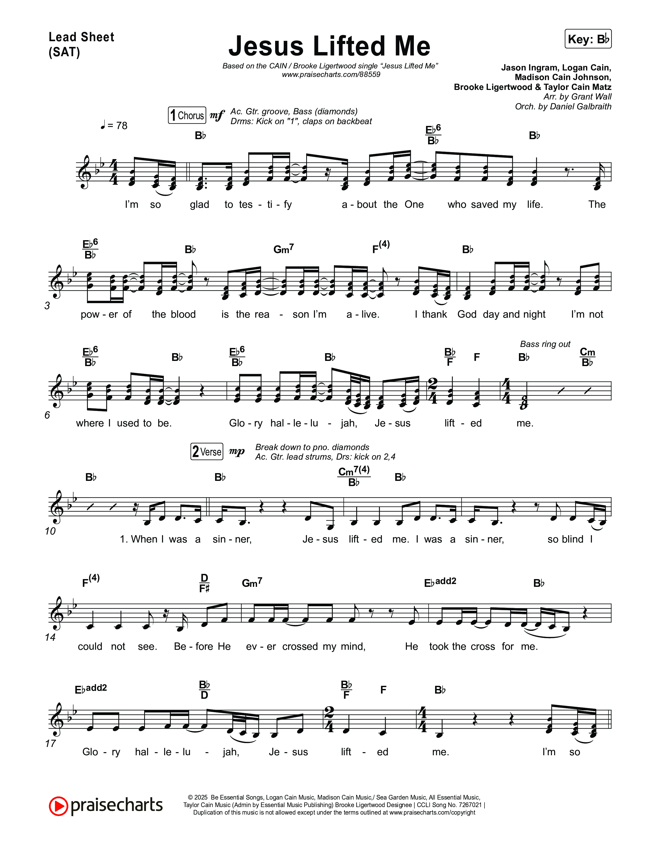Jesus Lifted Me Lead Sheet (SAT) (CAIN / Brooke Ligertwood)