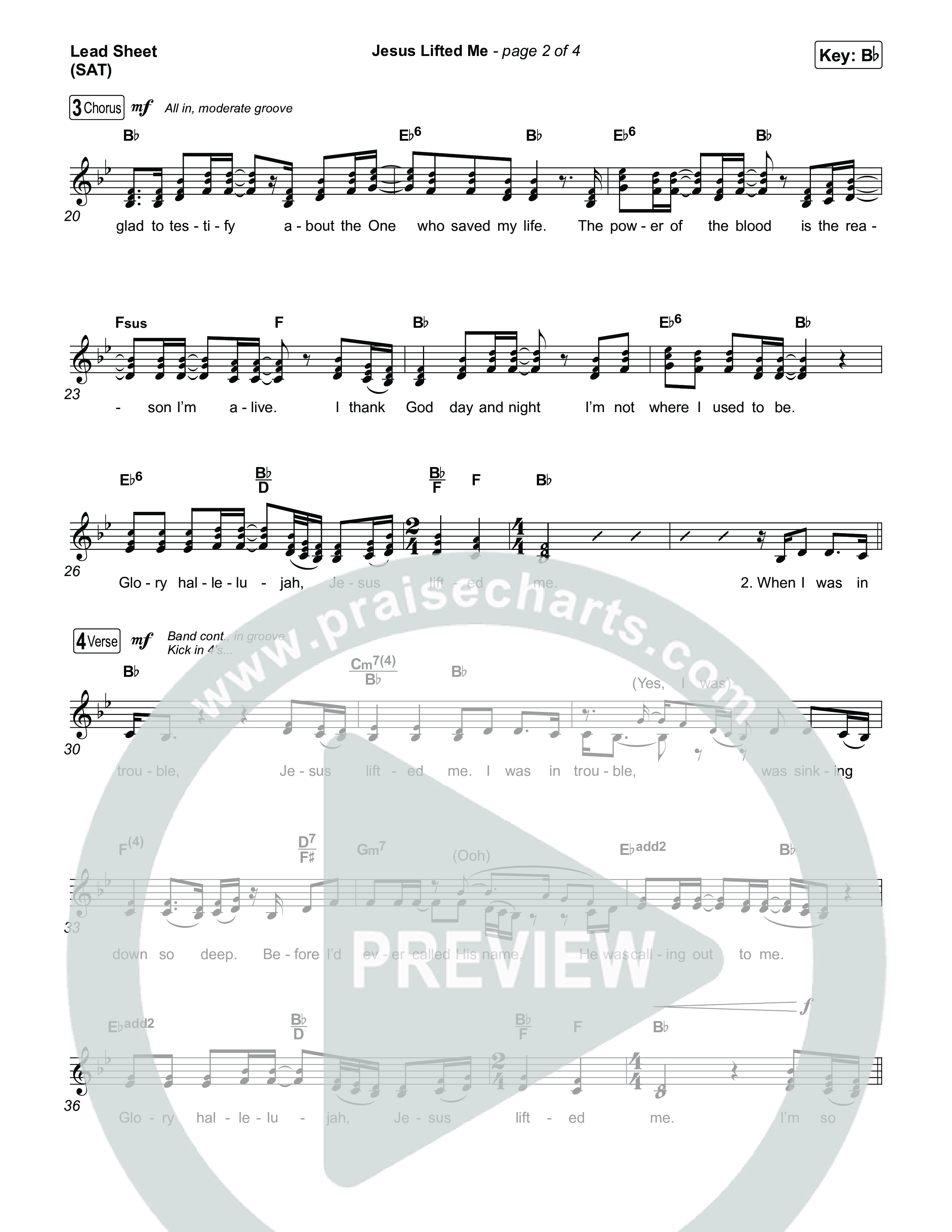 Jesus Lifted Me Lead Sheet (SAT) (CAIN / Brooke Ligertwood)