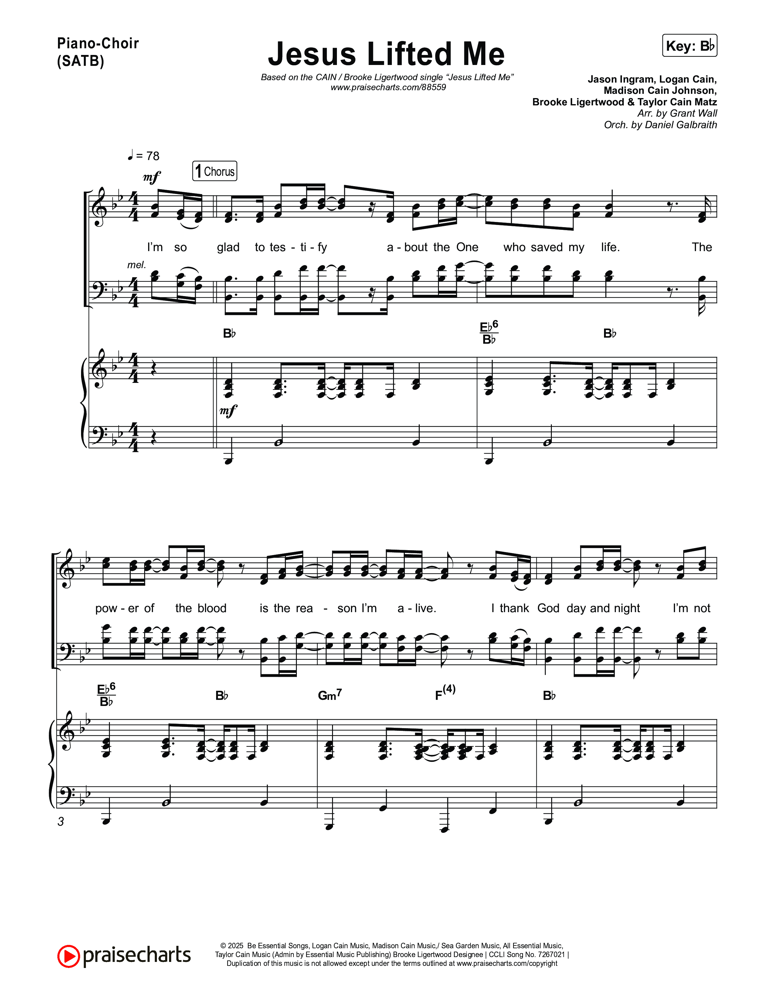 Jesus Lifted Me Piano/Vocal Pack (CAIN / Brooke Ligertwood)