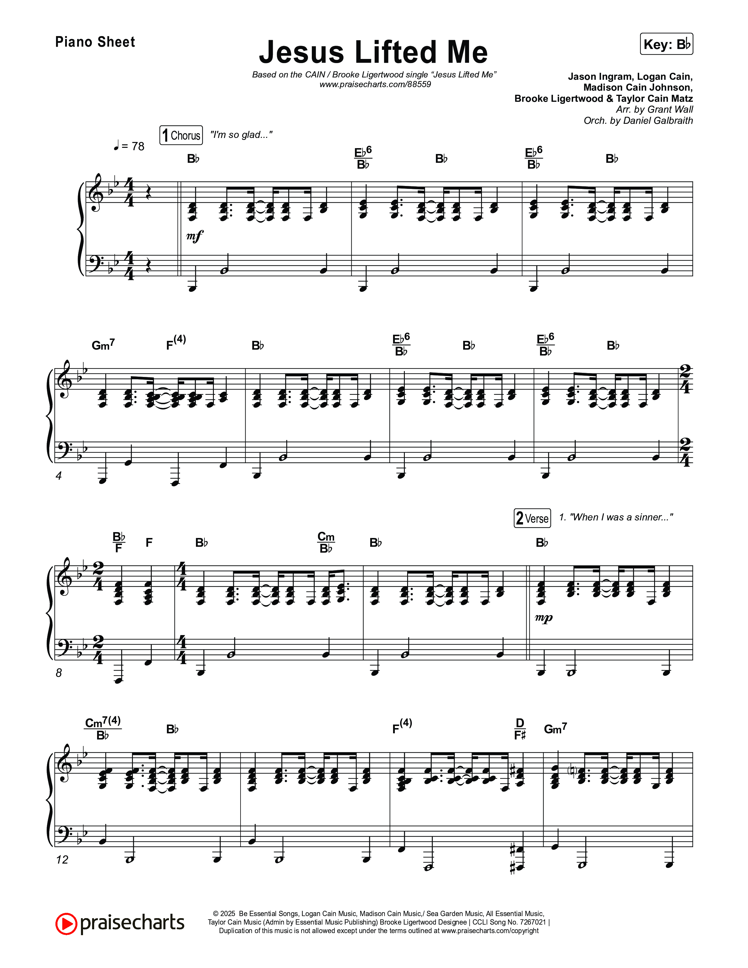 Jesus Lifted Me Piano Sheet (CAIN / Brooke Ligertwood)