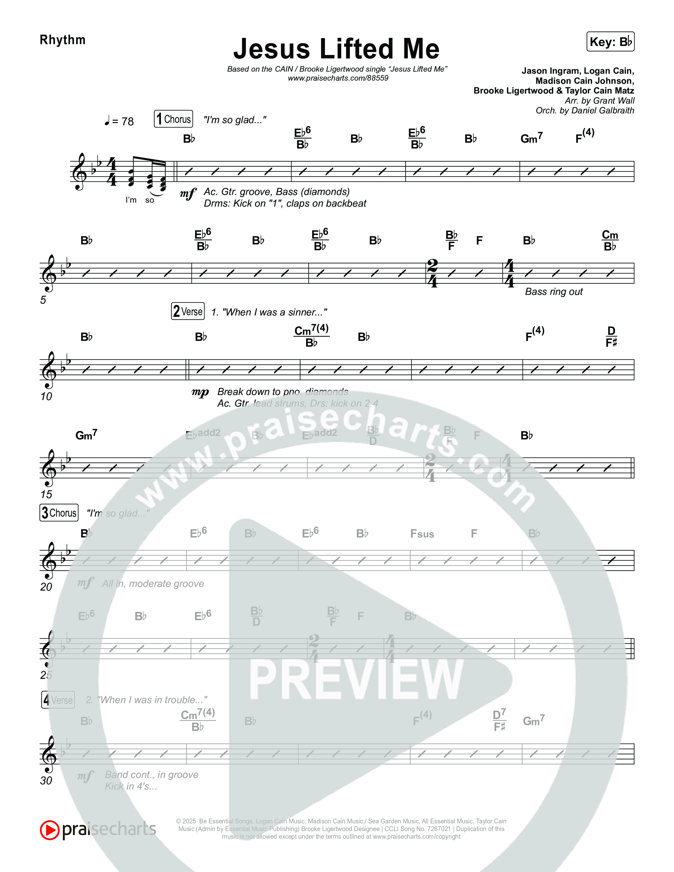 Jesus Lifted Me Rhythm Chart (CAIN / Brooke Ligertwood)