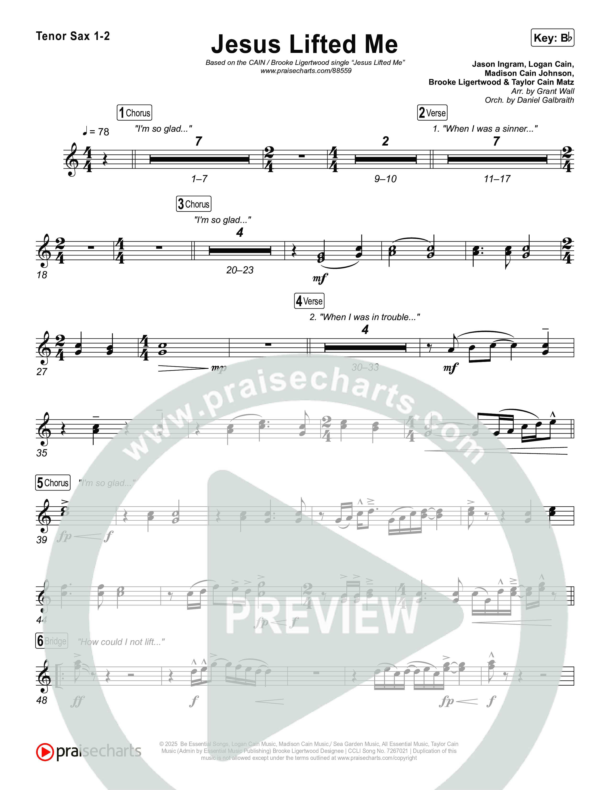 Jesus Lifted Me Tenor Sax 1,2 (CAIN / Brooke Ligertwood)