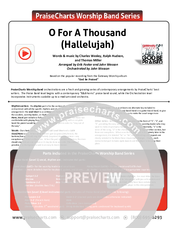 O For A Thousand Cover Sheet (Gateway Worship)