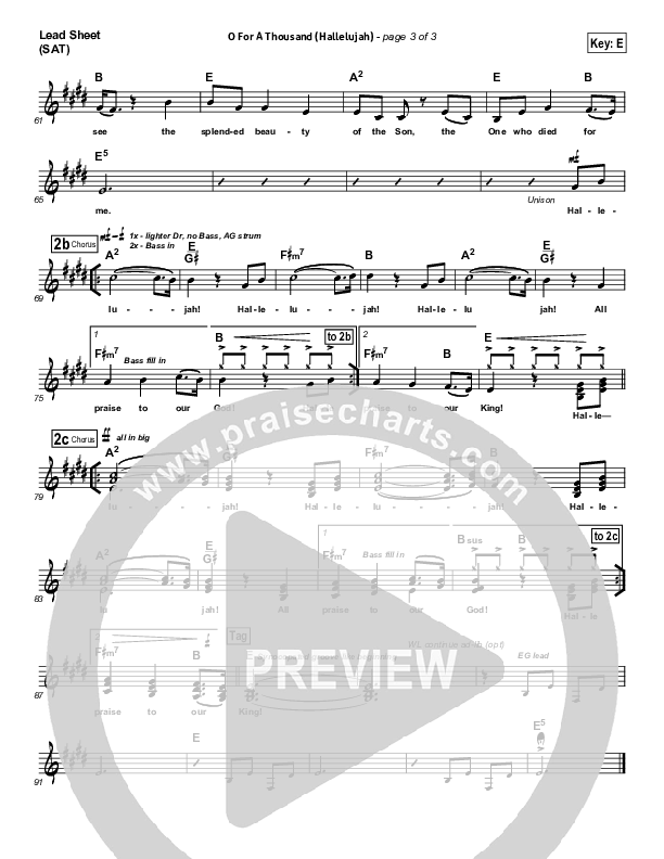 O For A Thousand Lead Sheet (Gateway Worship)