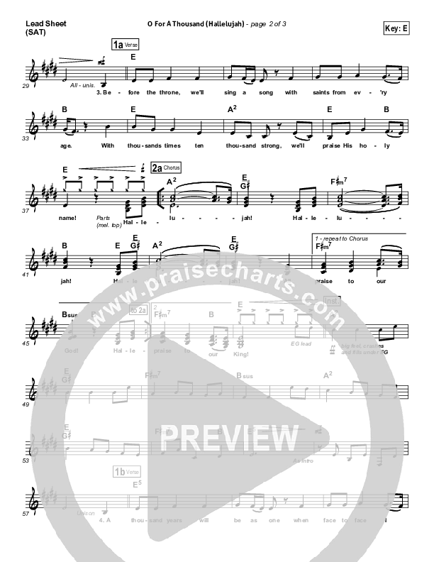 O For A Thousand Lead Sheet (SAT) (Gateway Worship)