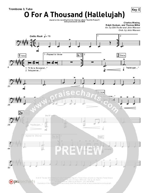 O For A Thousand Trombone 3/Tuba (Gateway Worship)