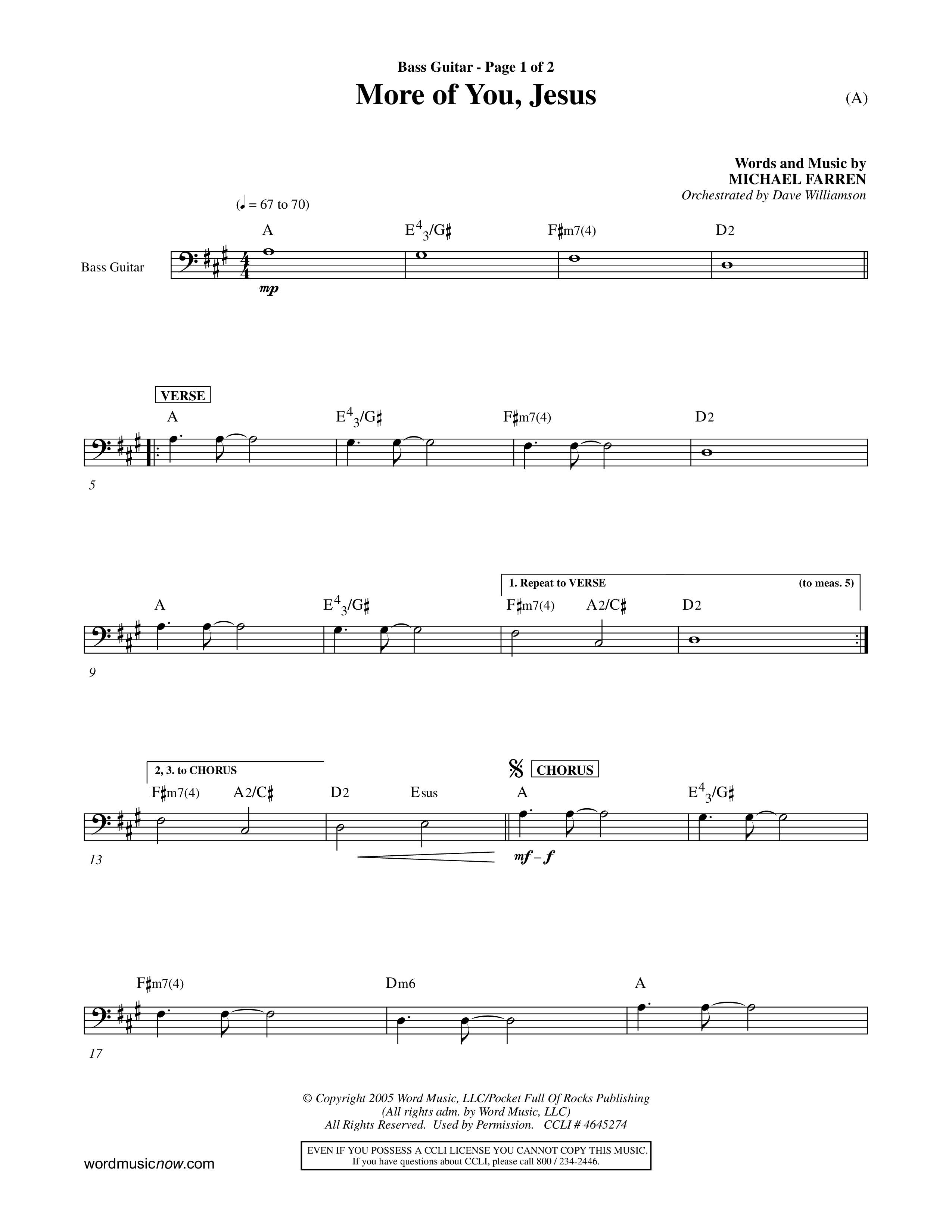 More Of You Jesus (Choral Anthem SATB) Bass Guitar (Word Music Choral / Orch. Dave Williamson)